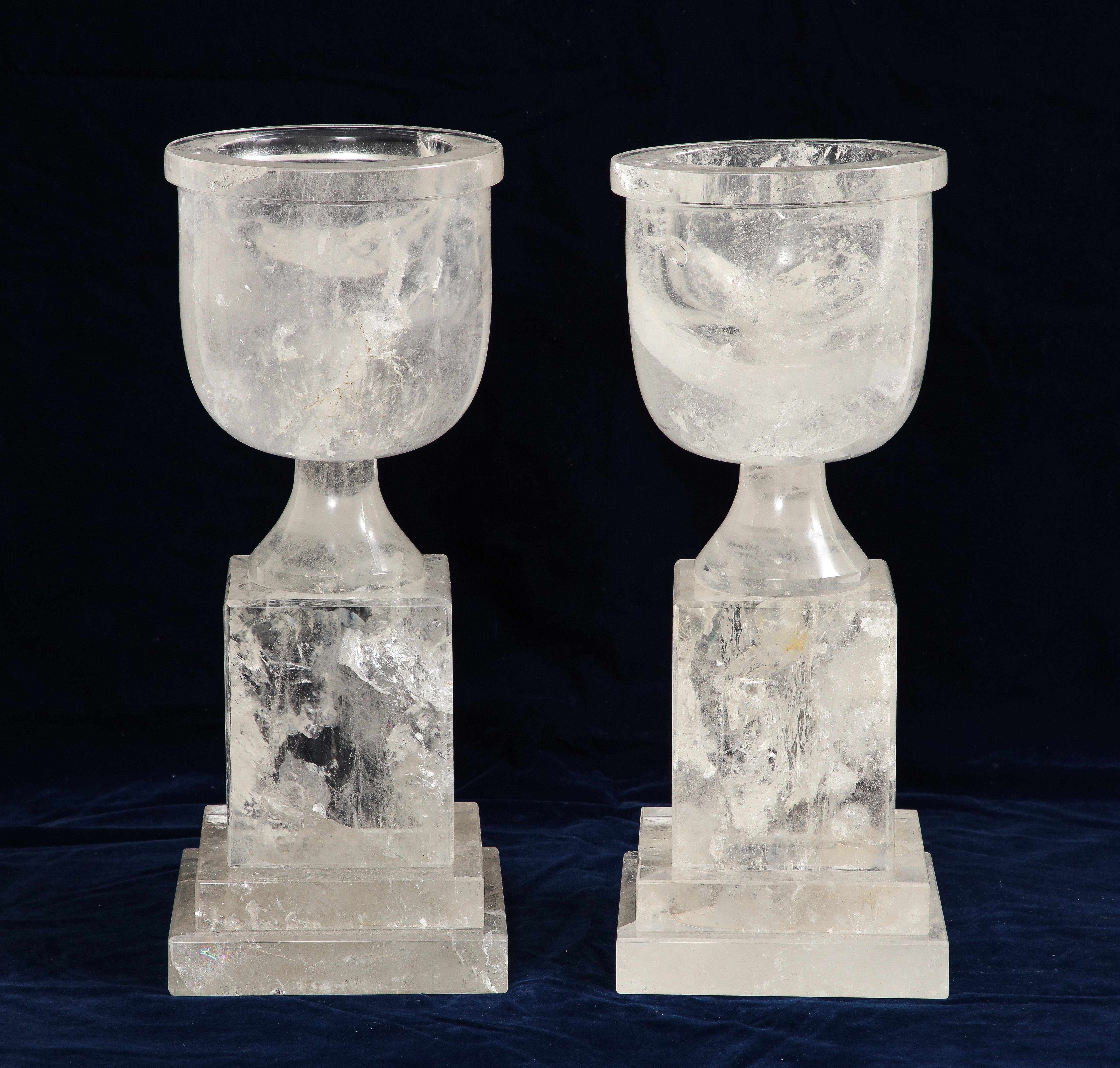 Mid-Century Modern French Hand-Carved and Hand-Polished Rock Crystal Vases 4