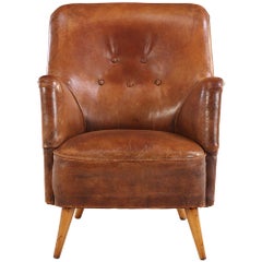 Fauteuil club en cuir français de la modernité du milieu du siècle, C. 1950.