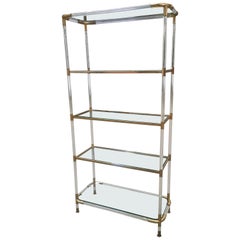 Mid-Century Modern French Lucite and Brass Etagere with Glass Shelves, 1970s