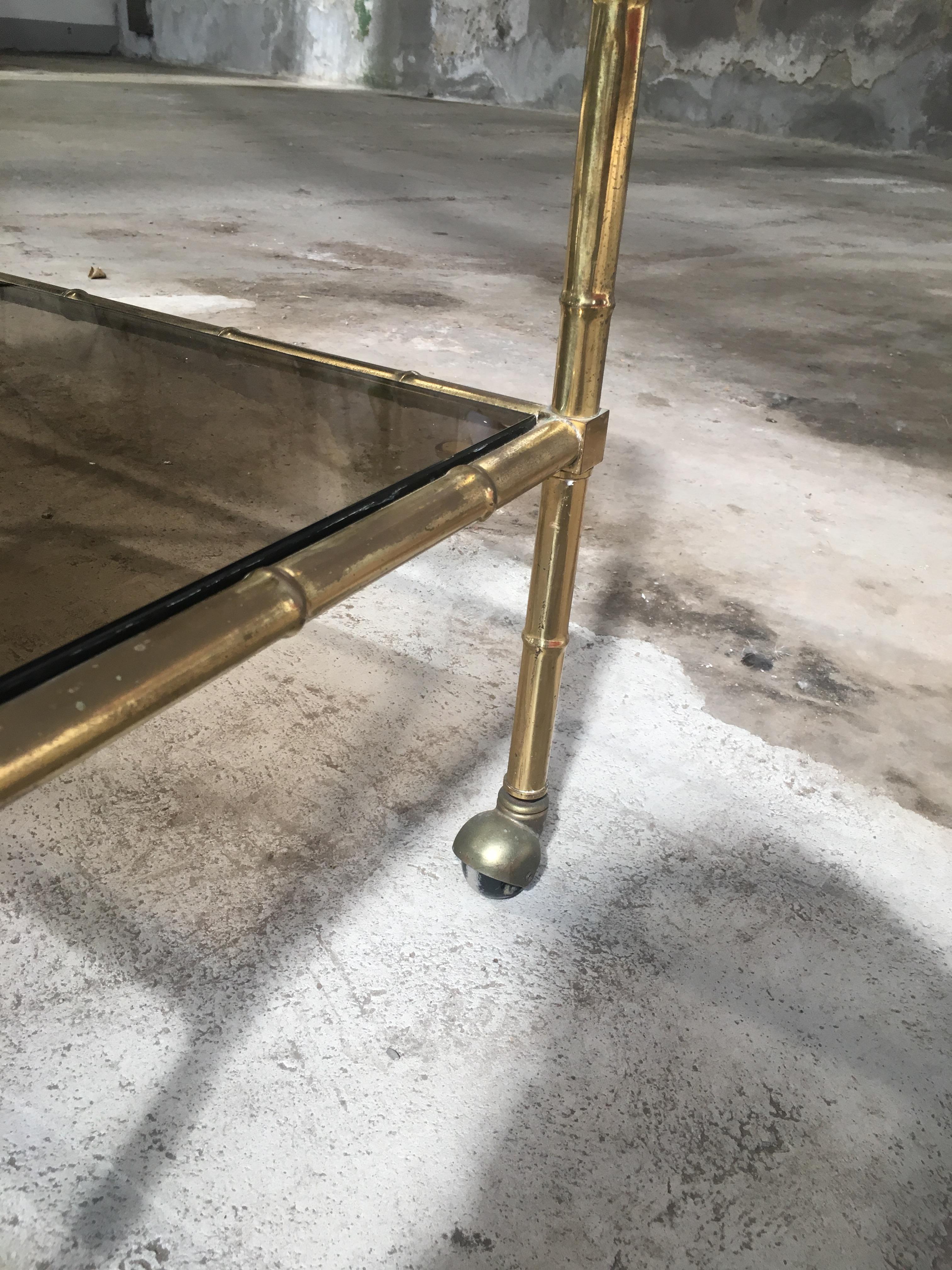 Brass Mid-Century Modern French Maison Baguès Gilt Metal Faux Bamboo Bar Cart, 1960s For Sale