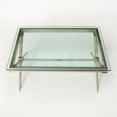 Mid-Century Modern French Maison Baguès Style Glass-Top Steel/Gilt-Bronze Table