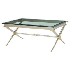 Moderner französischer Maison Baguès Tisch mit Glasplatte aus Stahl und vergoldetem Bronze, Mitte des Jahrhunderts
