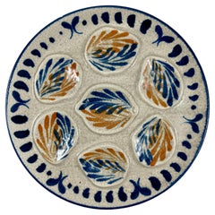 Assiette à huîtres en poterie pornique française MBFA à motif Arachon, moderne du milieu du siècle dernier