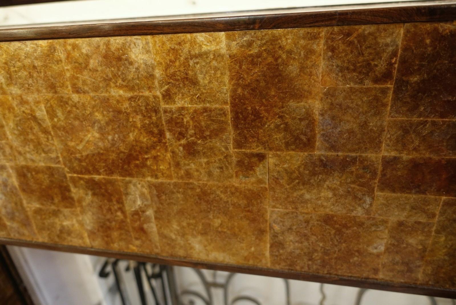 Walnut 2006 Mid-Century Modern French Mica Fireplace Surround