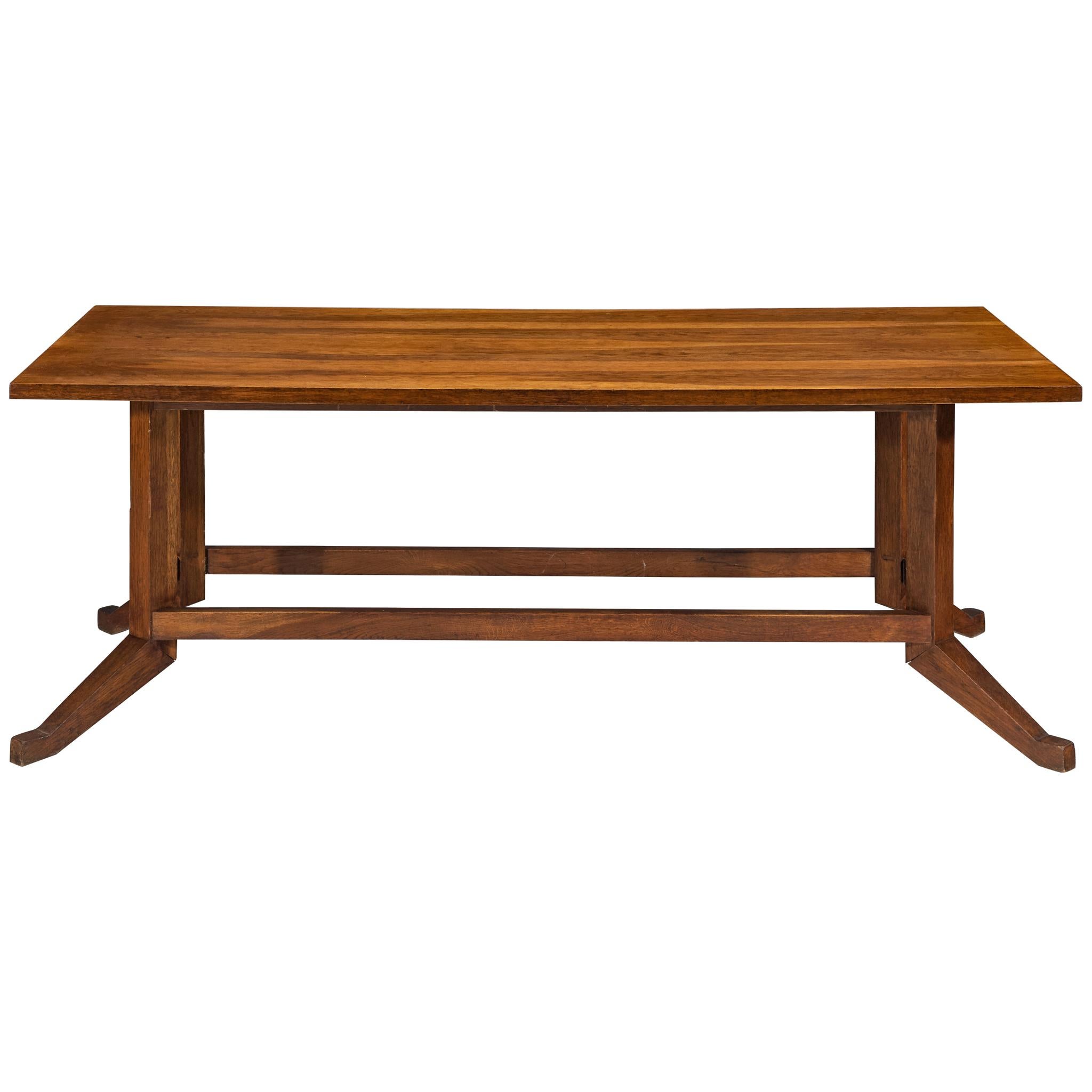 Mid-Century Modern French Oak Dining Table For Sale