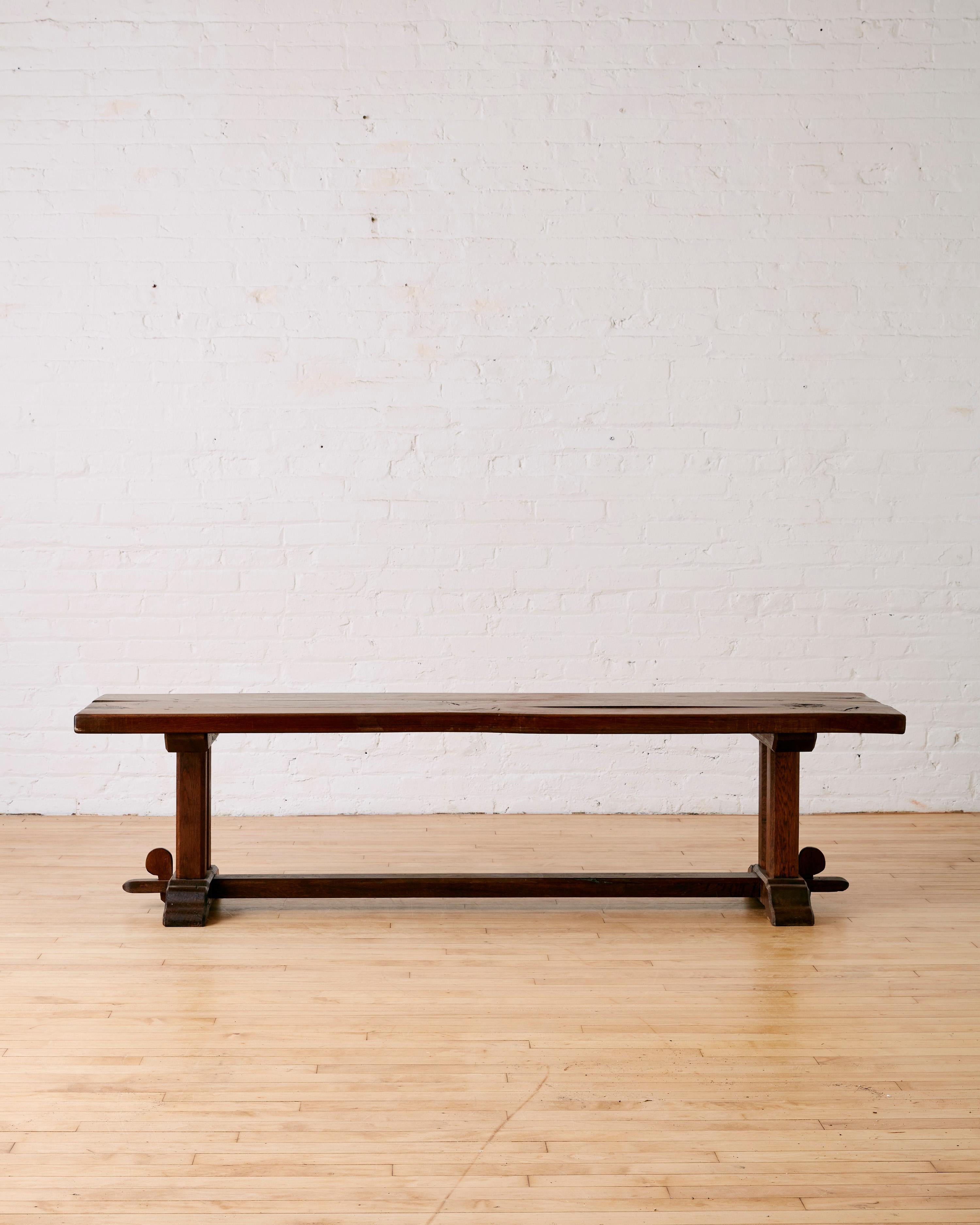 Mid-Century Modern French Oak Plank Bench with Dark, Natural Patina.

Dimensions: 74.5