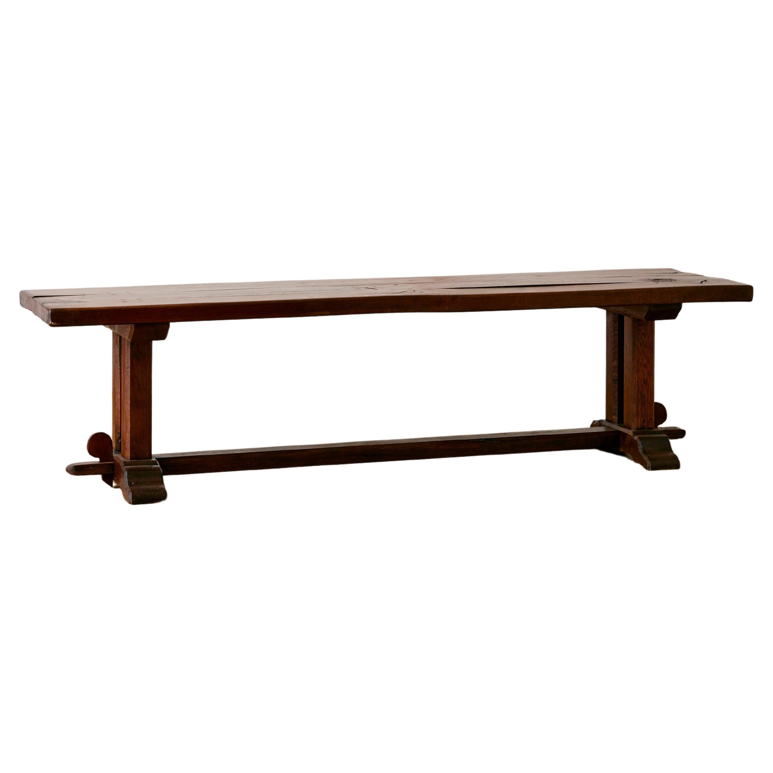 Mid-Century Modern French Oak Plank Bench  For Sale