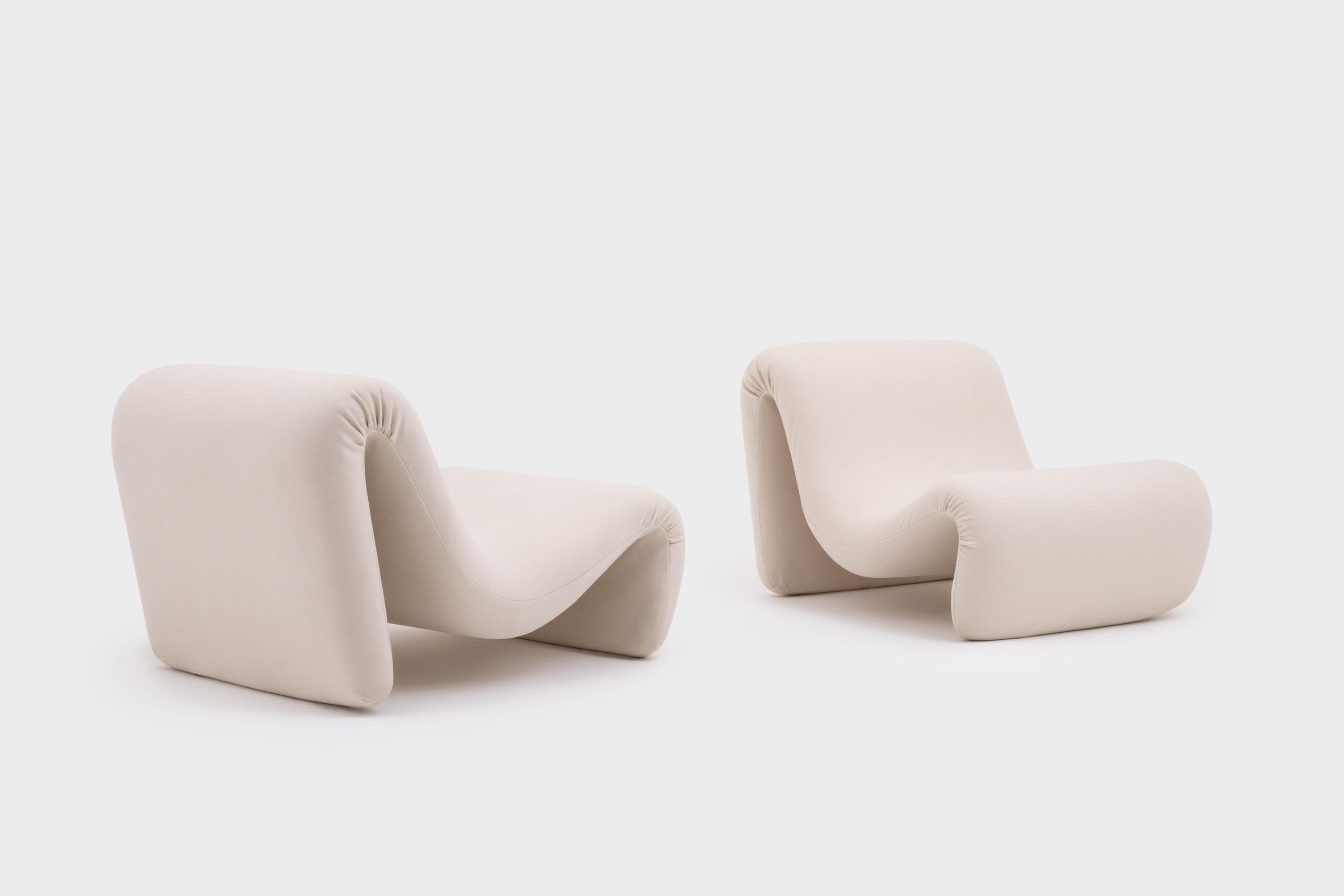 Wool Mid-Century Modern French 'Onde' Lounge Chairs by Étienne Fermigier, 1972