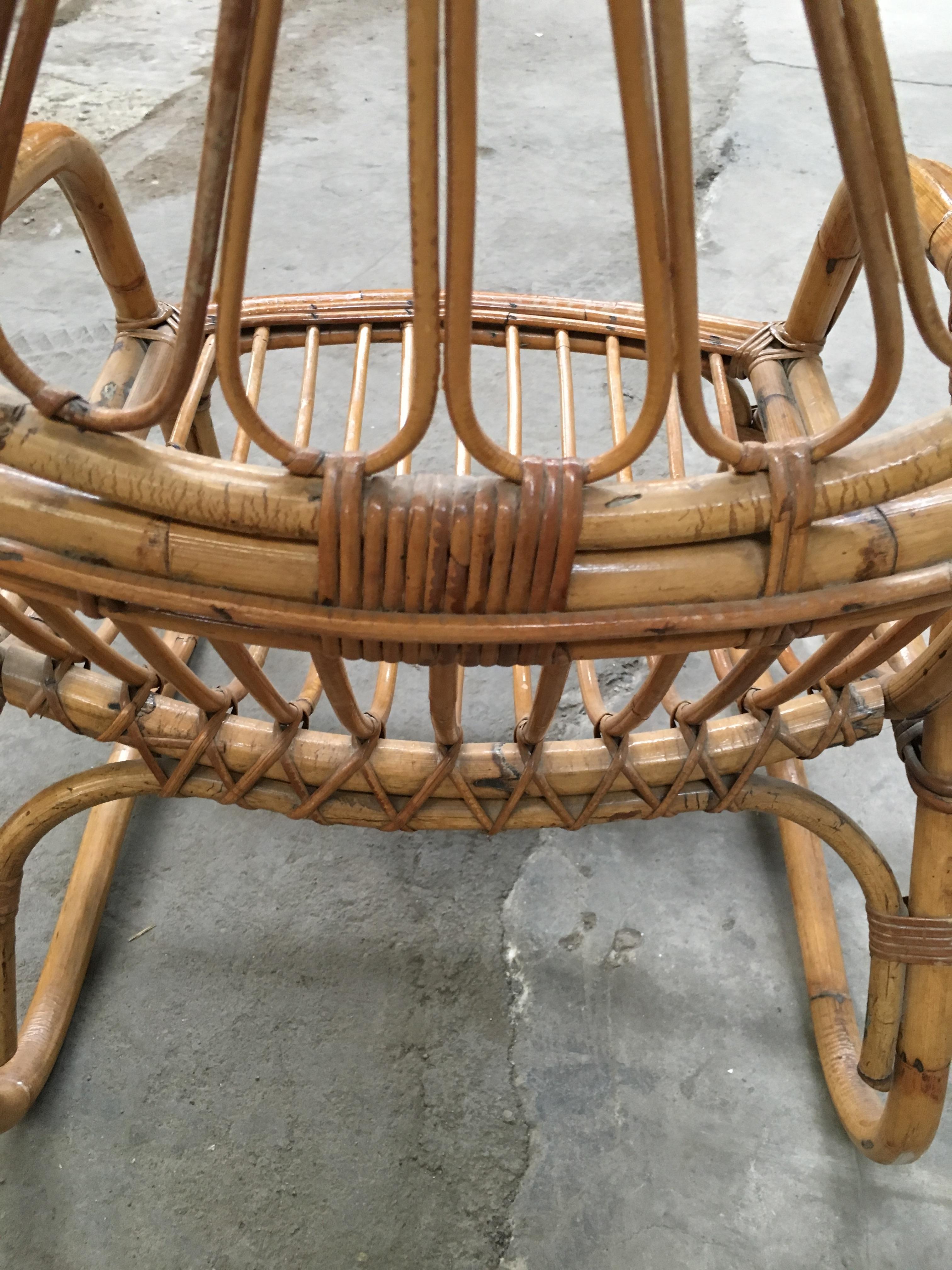 Mid-Century Modern French Pair of Bamboo and Rattan Armchairs, 1970s For Sale 7