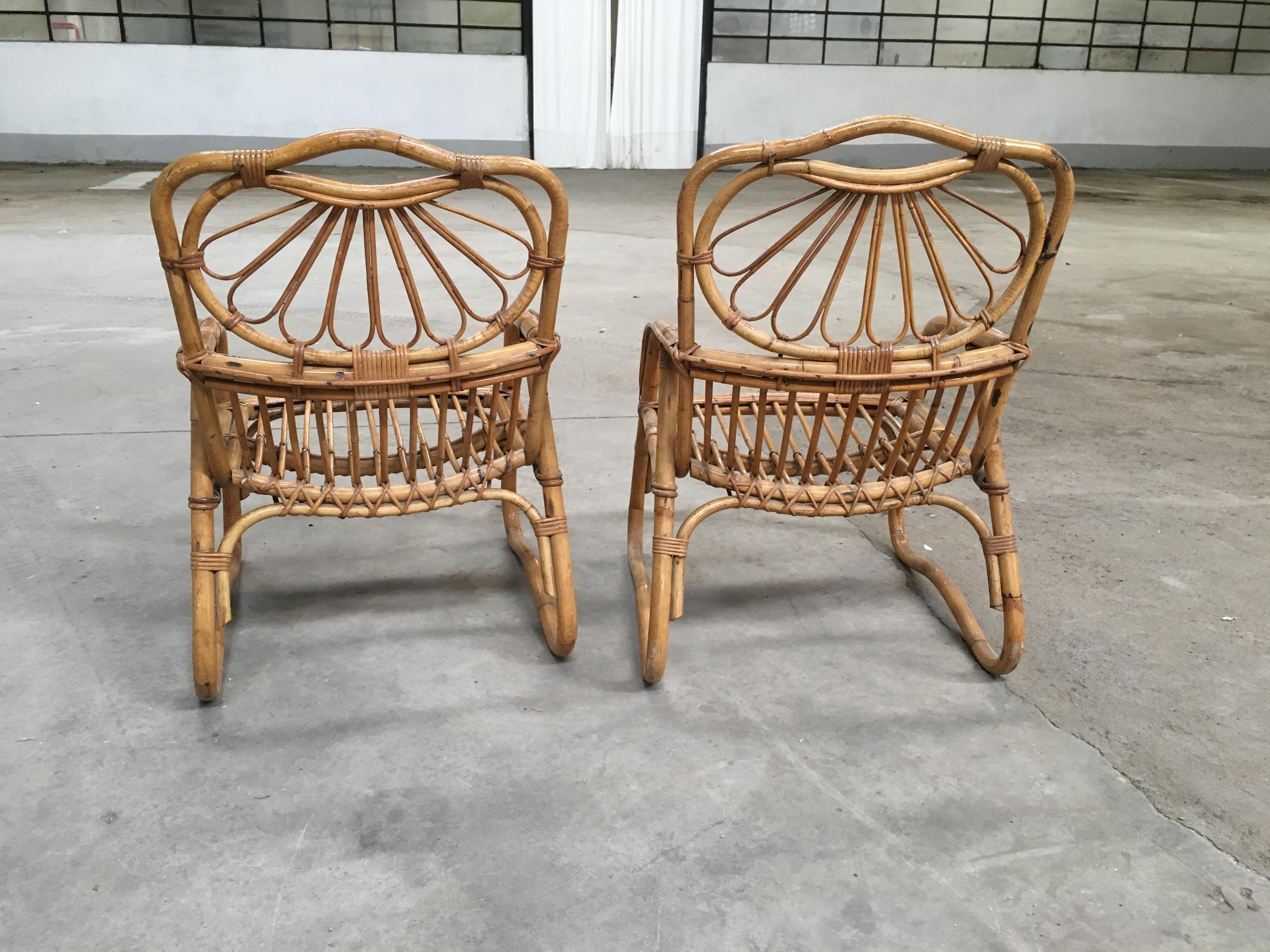 Fin du 20e siècle Paire de fauteuils français en bambou et rotin, style mi-siècle moderne, années 1970 en vente
