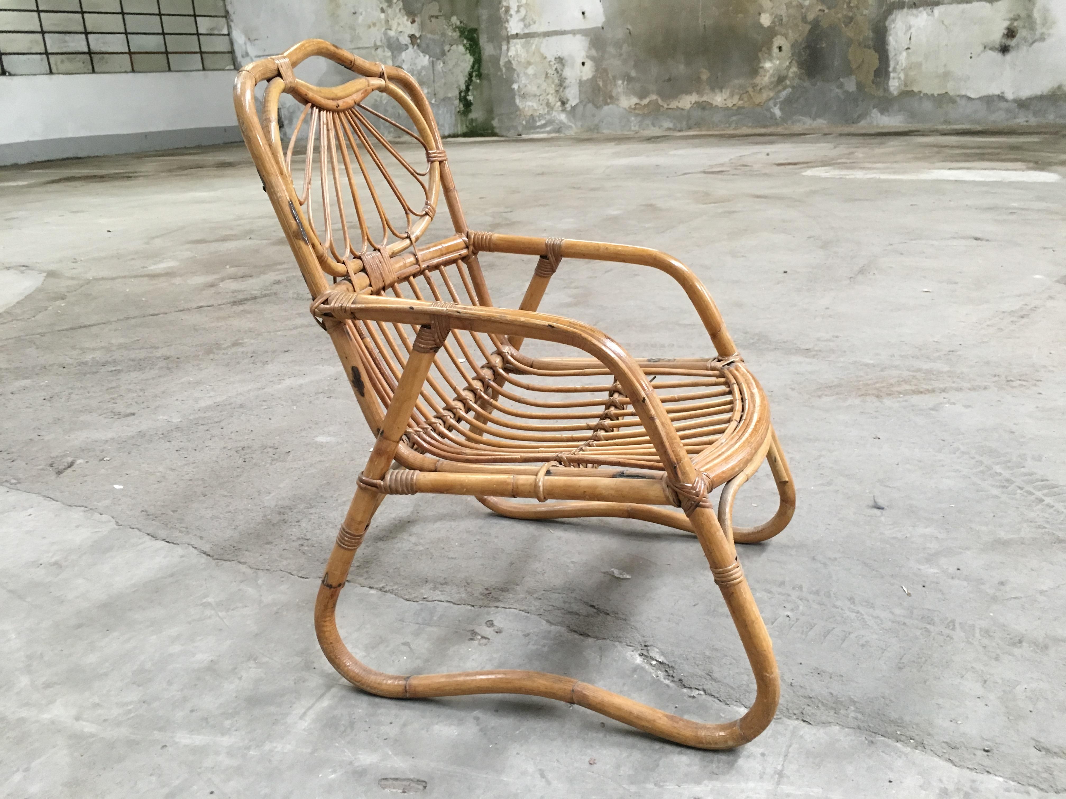 Mid-Century Modern French Pair of Bamboo and Rattan Armchairs, 1970s For Sale 3