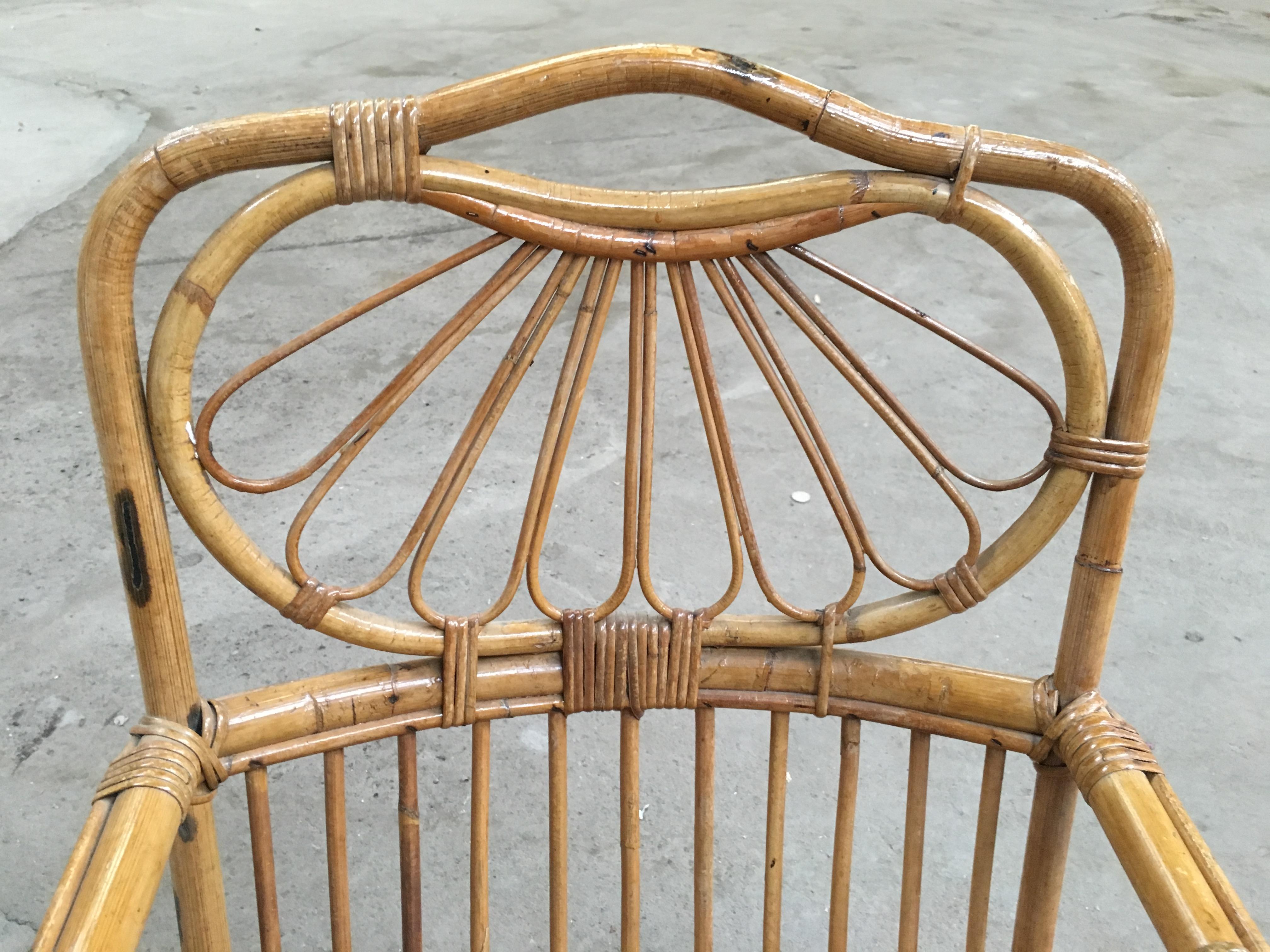 Mid-Century Modern French Pair of Bamboo and Rattan Armchairs, 1970s For Sale 4