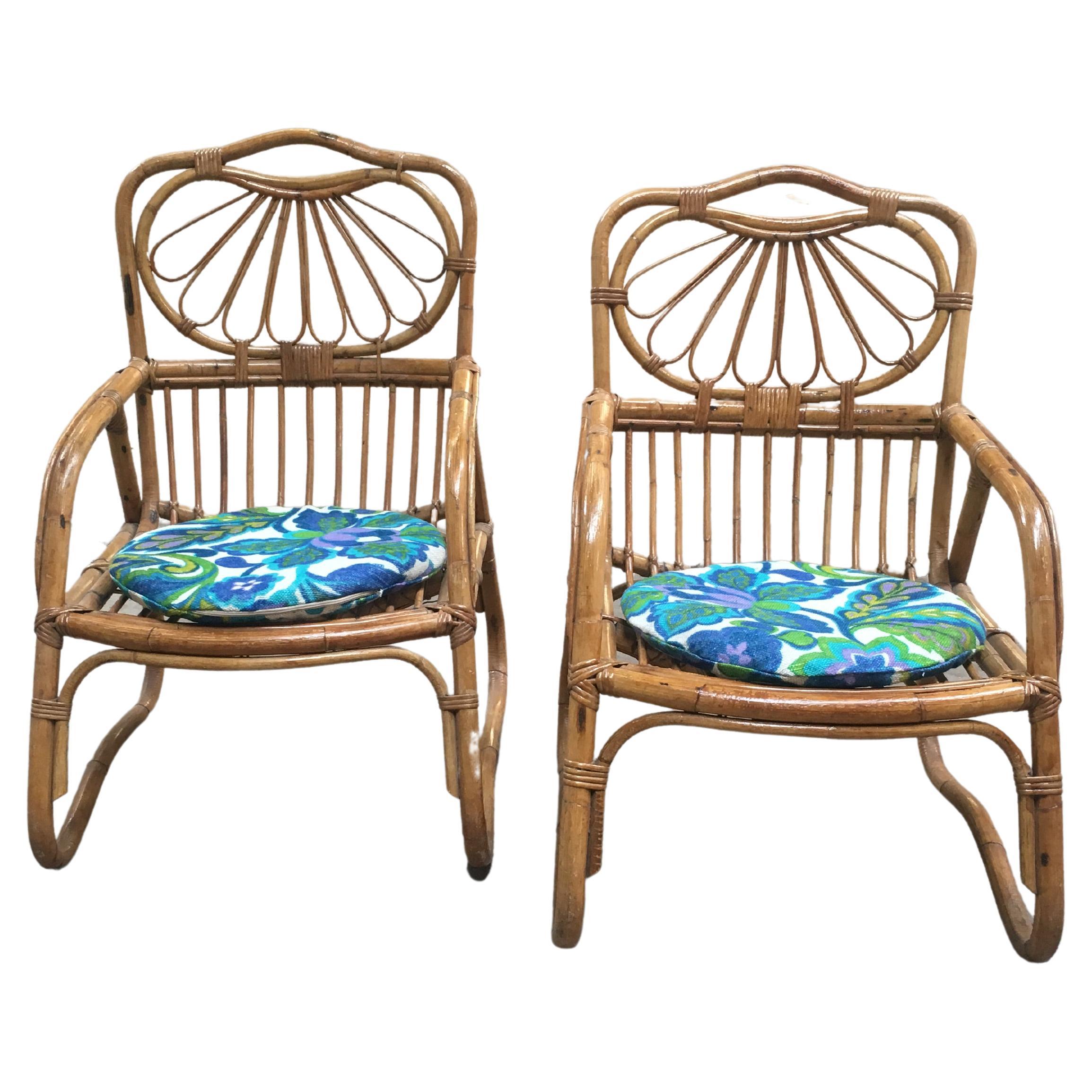 Mid-Century Modern French Pair of Bamboo and Rattan Armchairs, 1970s For Sale