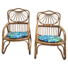 Mid-Century Modern French Pair of Bamboo and Rattan Armchairs, 1970s