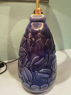 Mid-Century Modern French Pair of Table Lamps Blue Pottery St.Lambert