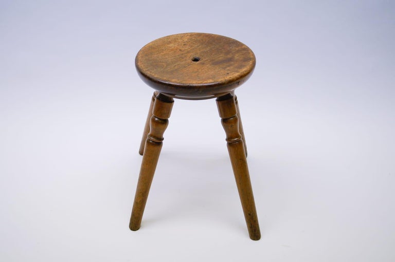 Mid-Century Modern French Primitive 4-Legs Wooden Stool, 1950s In Good Condition For Sale In Nürnberg, Bayern