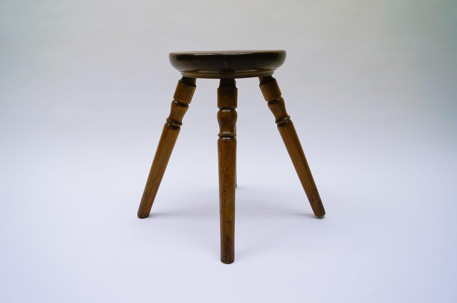 Mid-20th Century Mid-Century Modern French Primitive 4-Legs Wooden Stool, 1950s For Sale