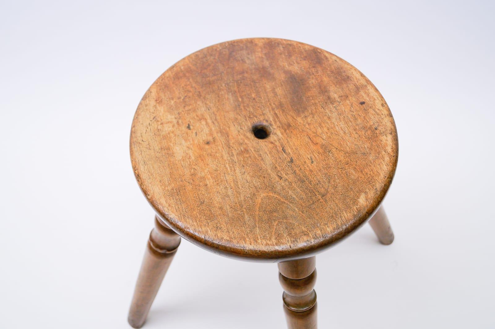 Mid-Century Modern French Primitive 4-Legs Wooden Stool, 1950s For Sale 1