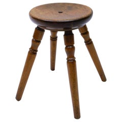 Mid-Century Modern French Primitive 4-Legs Wooden Stool, 1950s