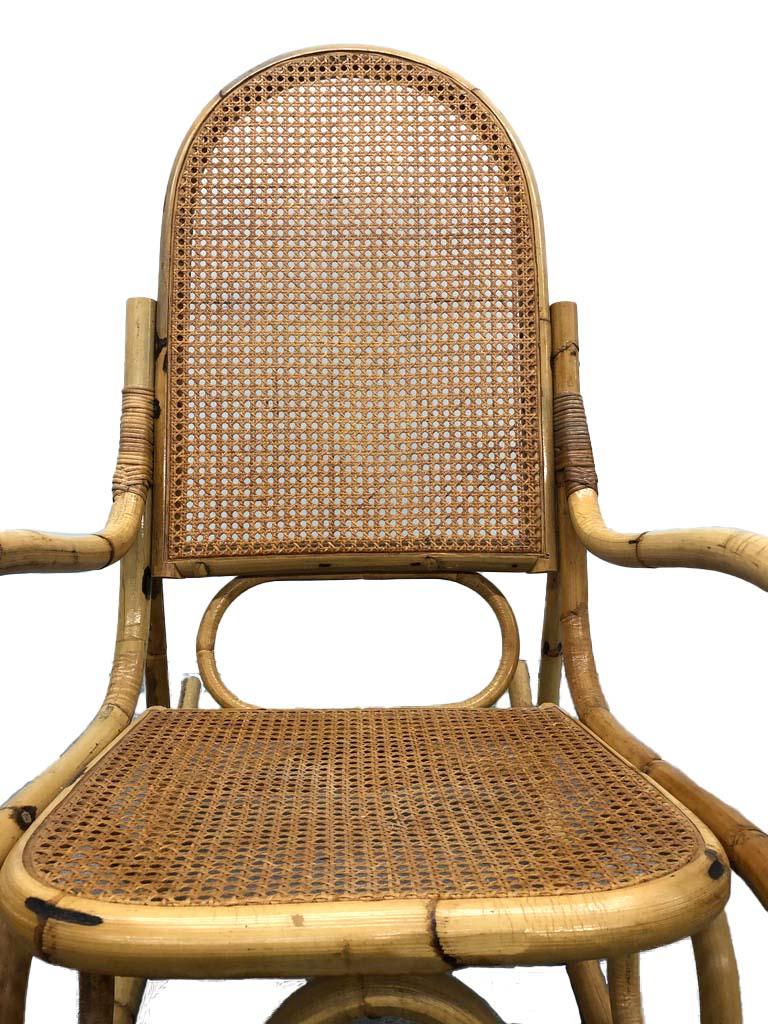 Mid-Century Modern French Rattan and Caned Rocking Chair In Good Condition For Sale In Wichita, KS