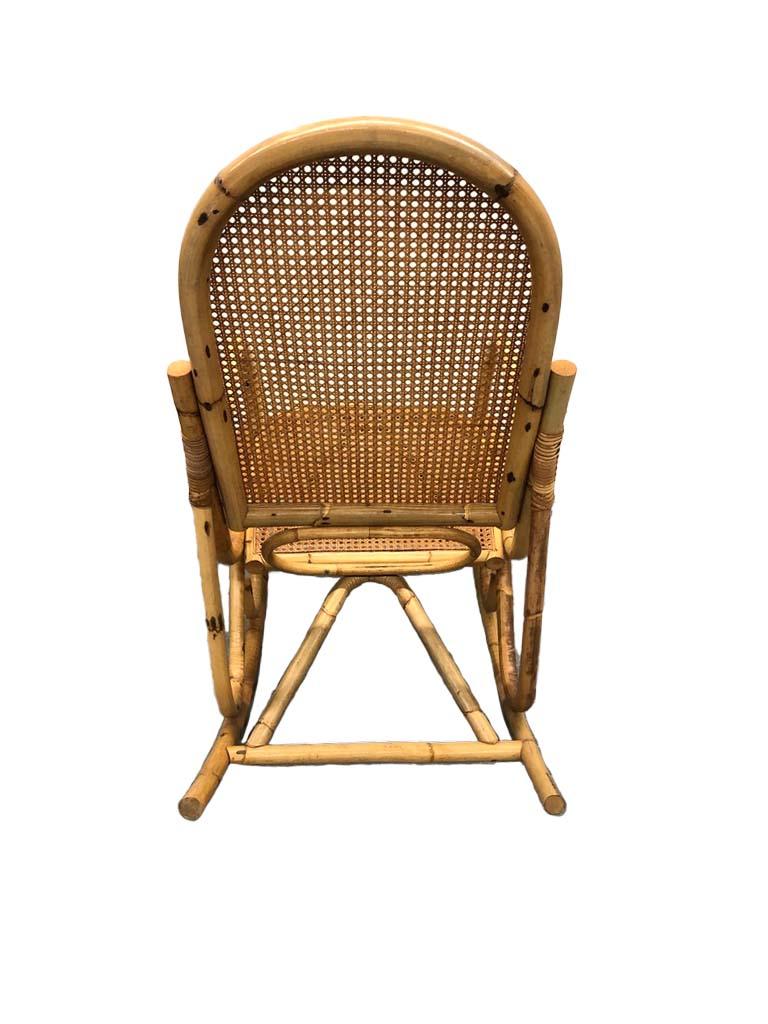 20th Century Mid-Century Modern French Rattan and Caned Rocking Chair For Sale