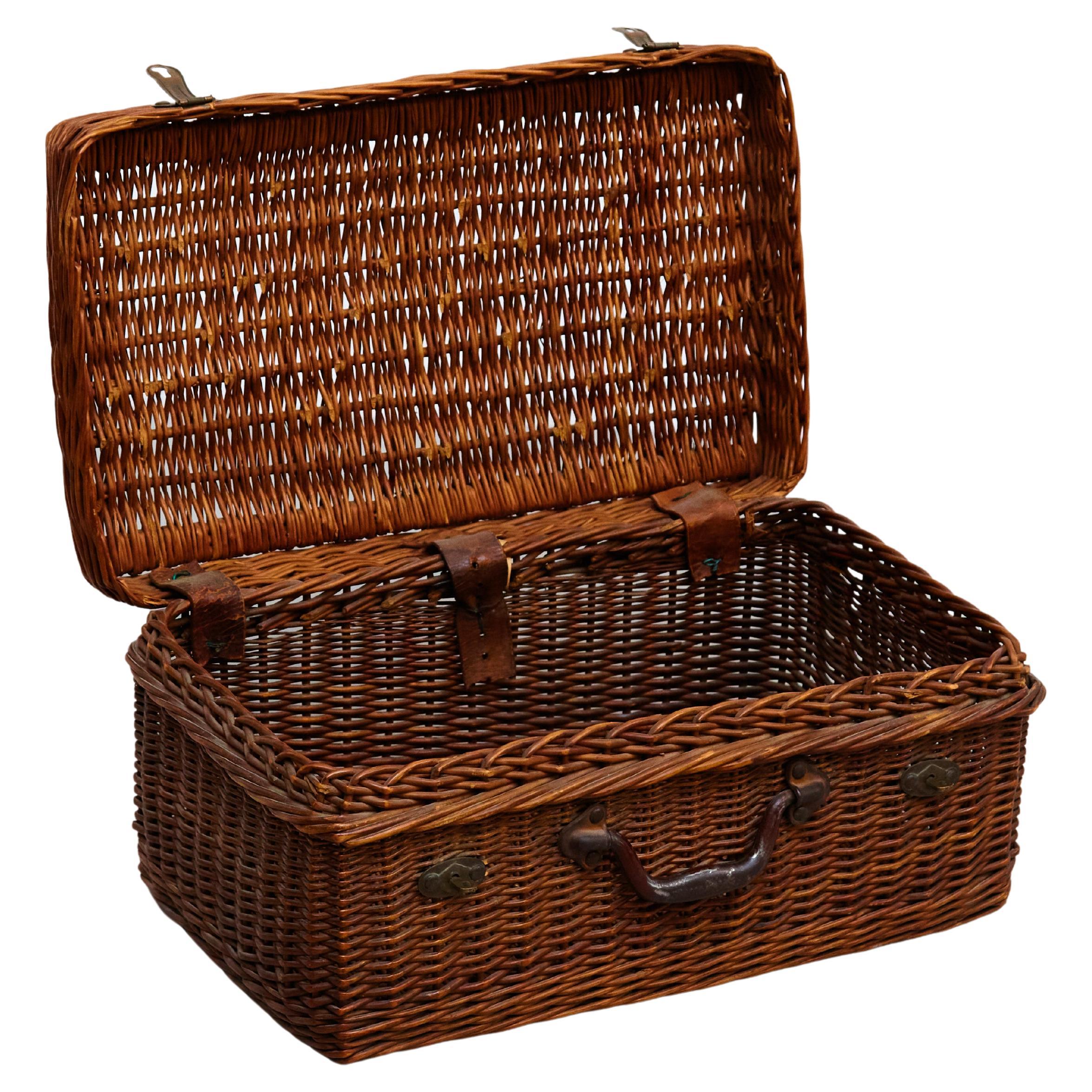 Mid-Century Modern French Rattan Basket, circa 1960