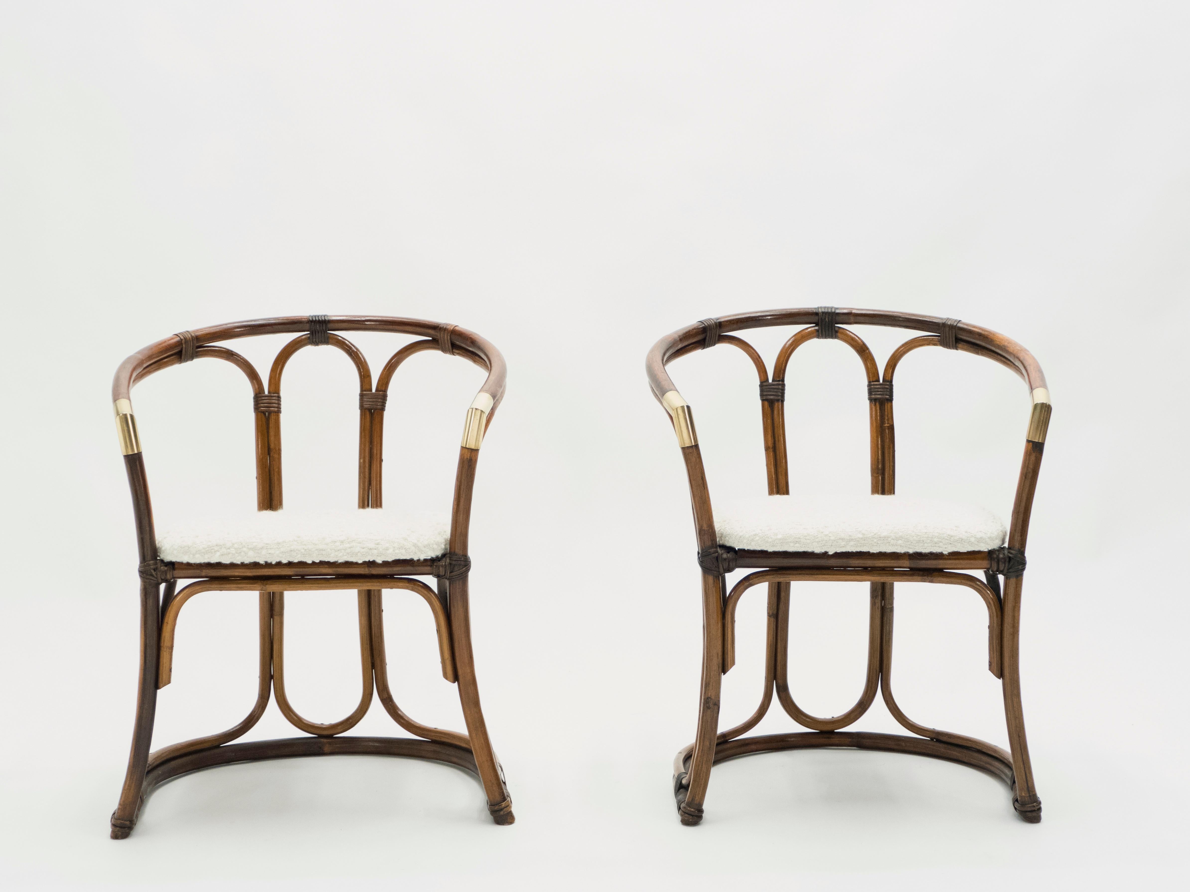 Mid-Century Modern French Riviera Bamboo and Brass Armchairs, 1960s 7