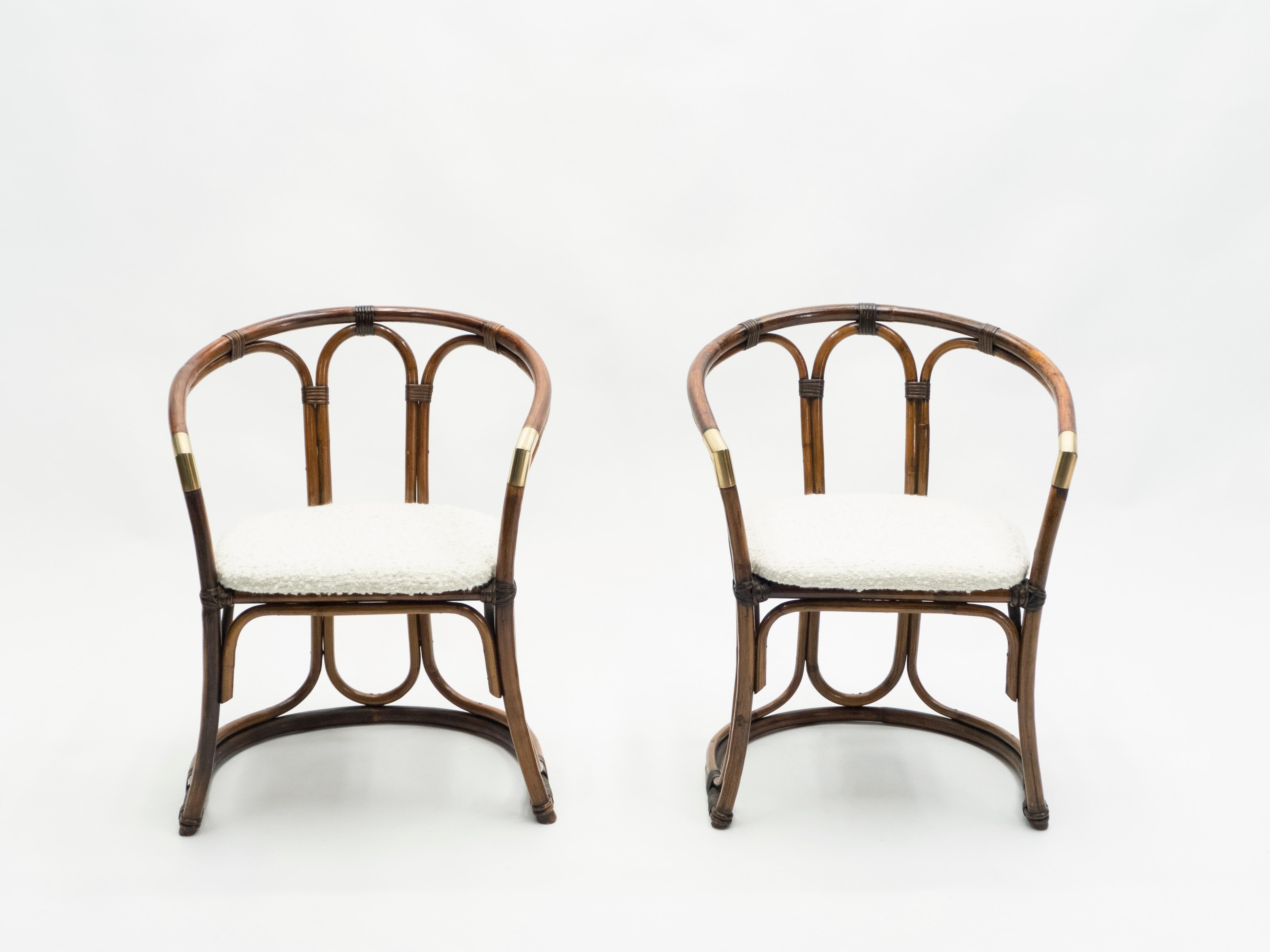 Mid-Century Modern French Riviera Bamboo and Brass Armchairs, 1960s 8