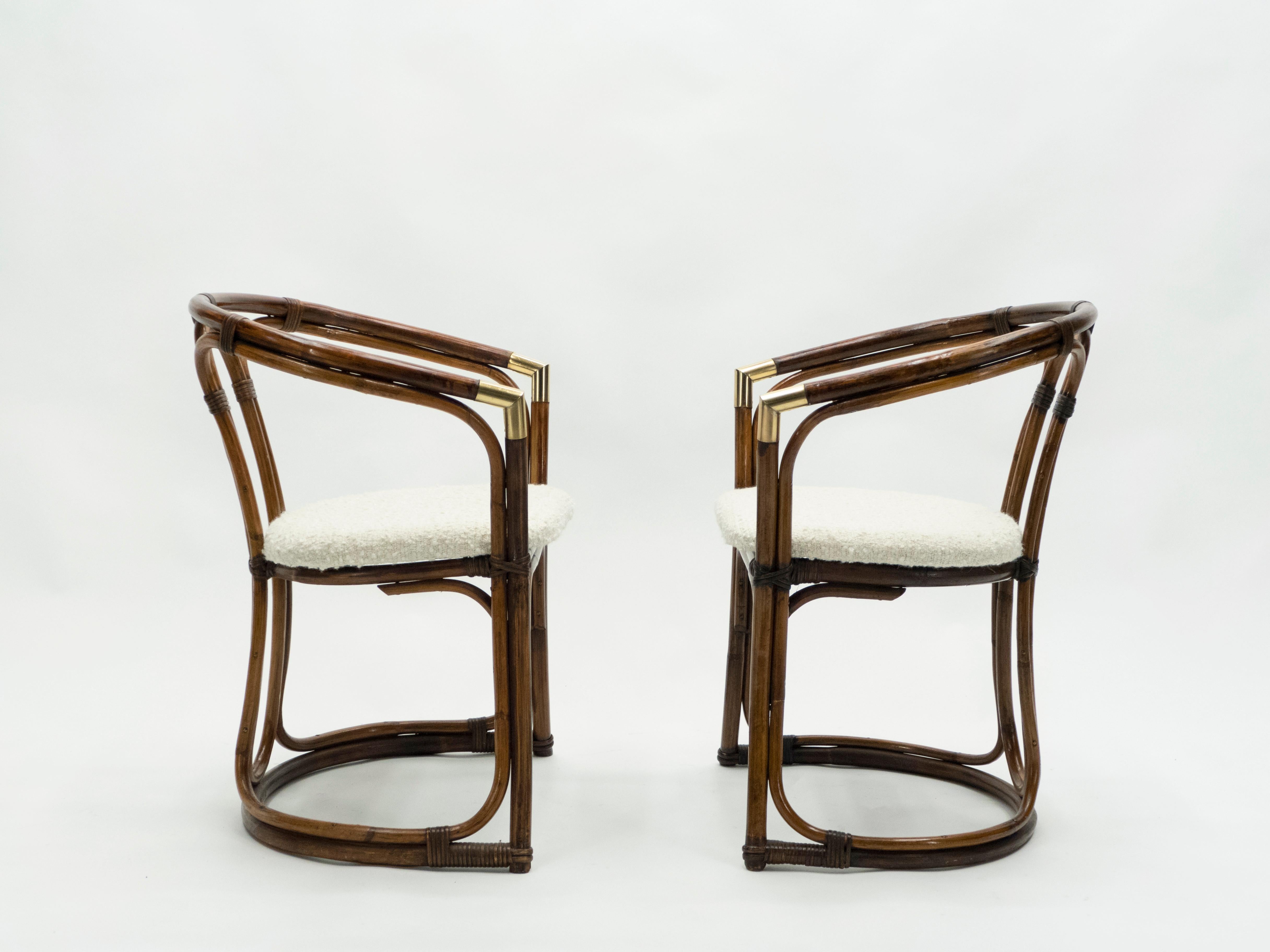 Mid-Century Modern French Riviera Bamboo and Brass Armchairs, 1960s 9