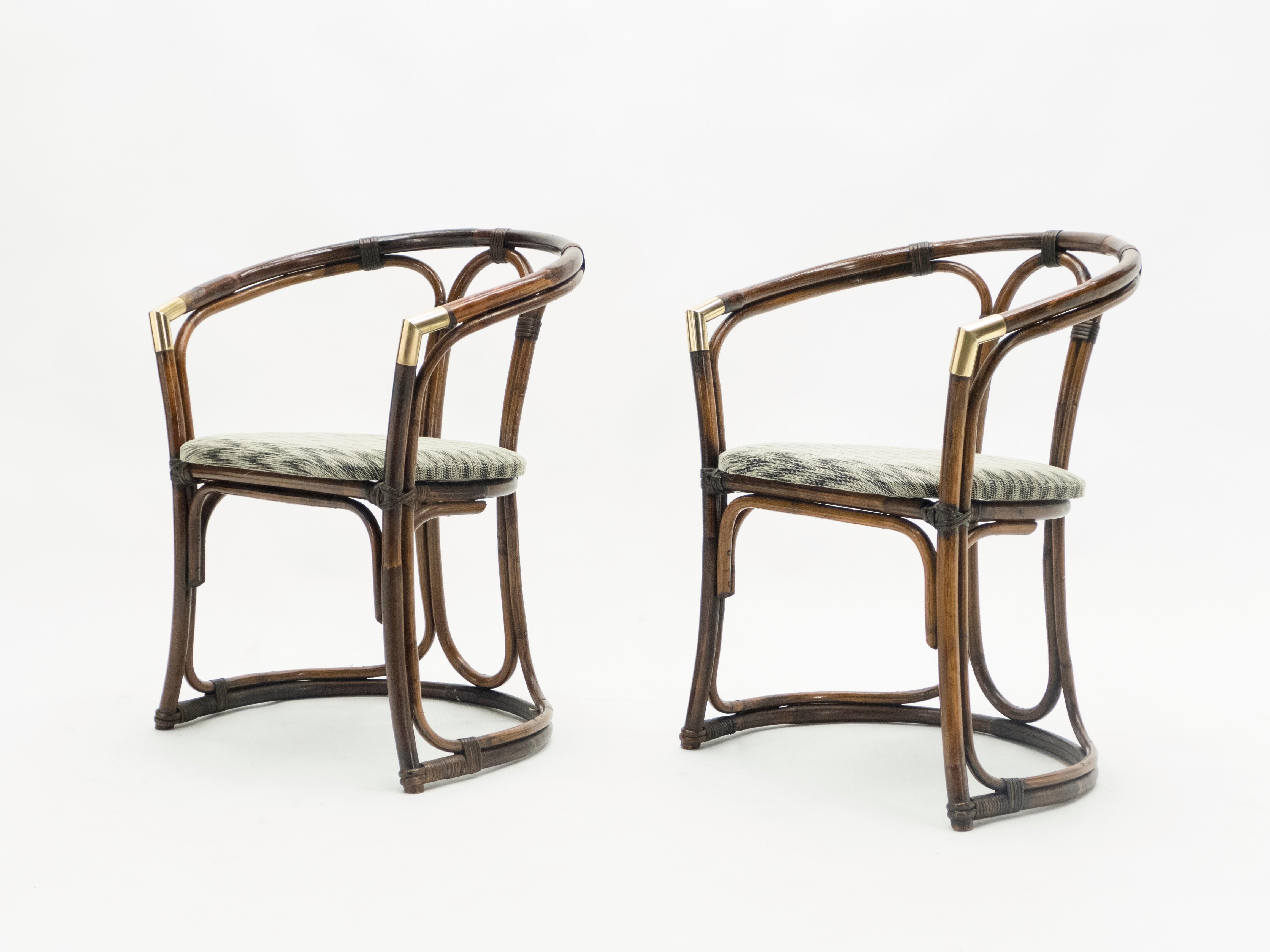 Mid-Century Modern French Riviera Bamboo and Brass Armchairs, 1960s For Sale 16