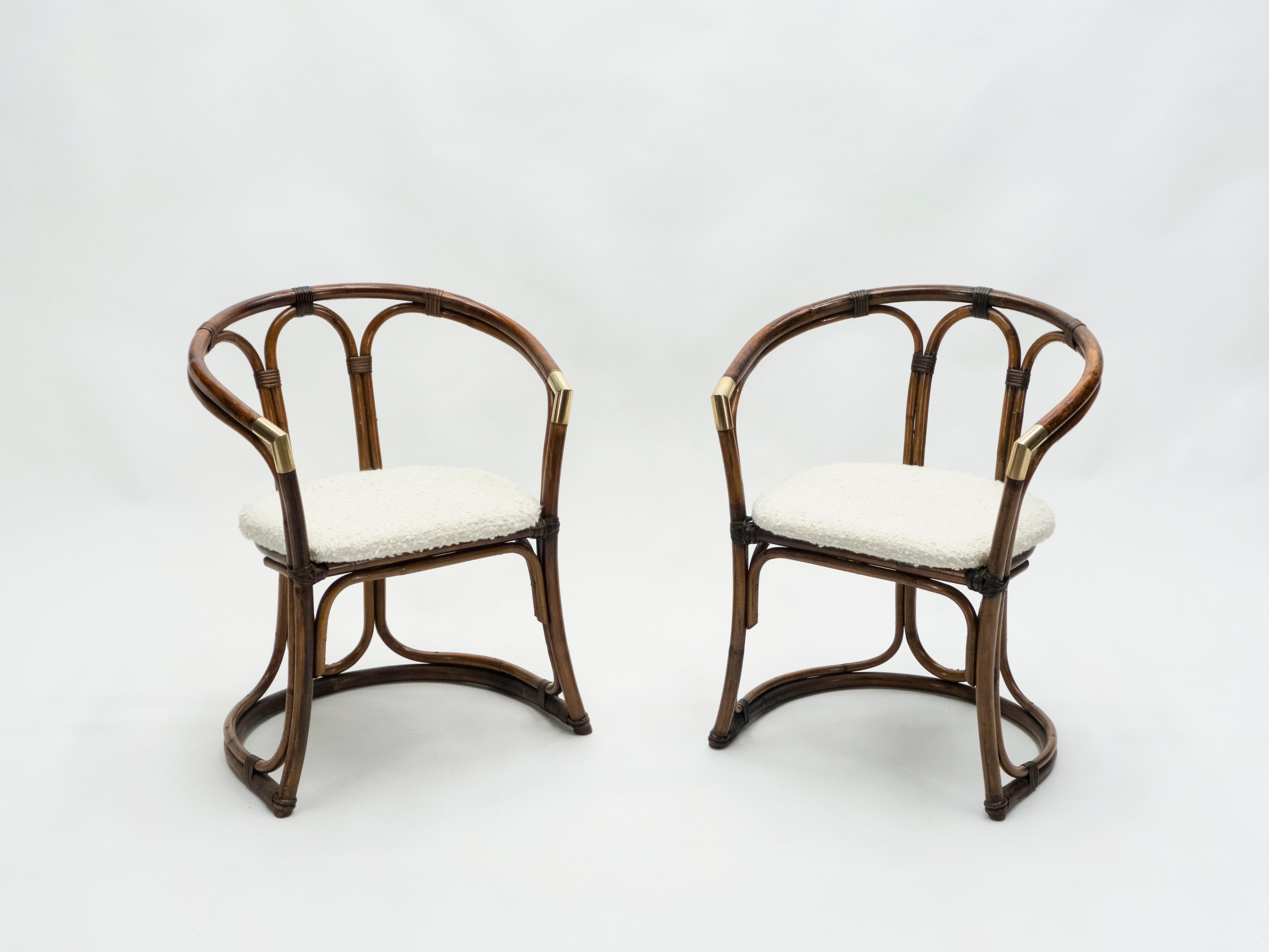 Mid-Century Modern French Riviera Bamboo and Brass Armchairs, 1960s In Good Condition In Paris, IDF