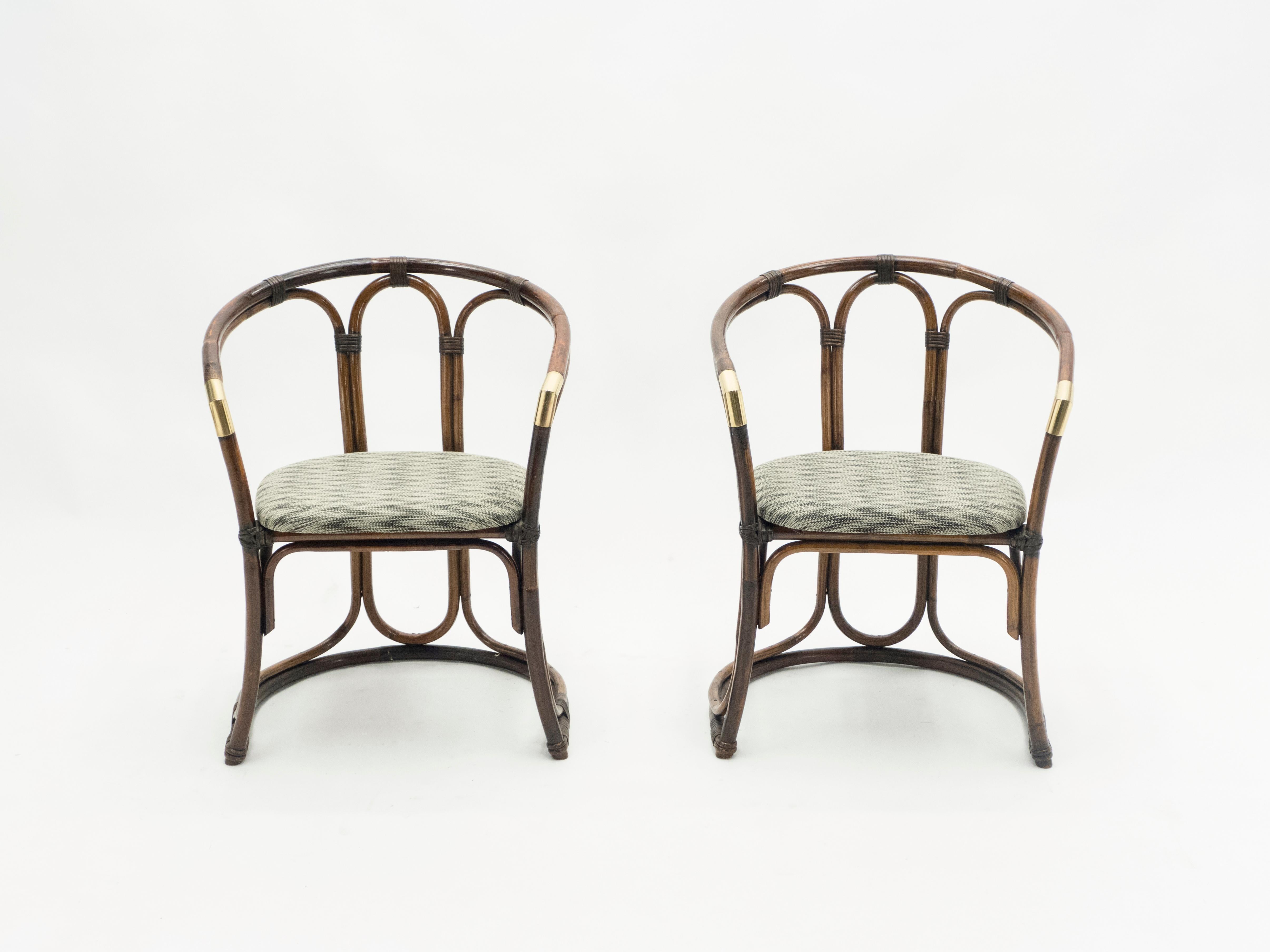 Mid-Century Modern French Riviera Bamboo and Brass Armchairs, 1960s In Good Condition For Sale In Paris, IDF
