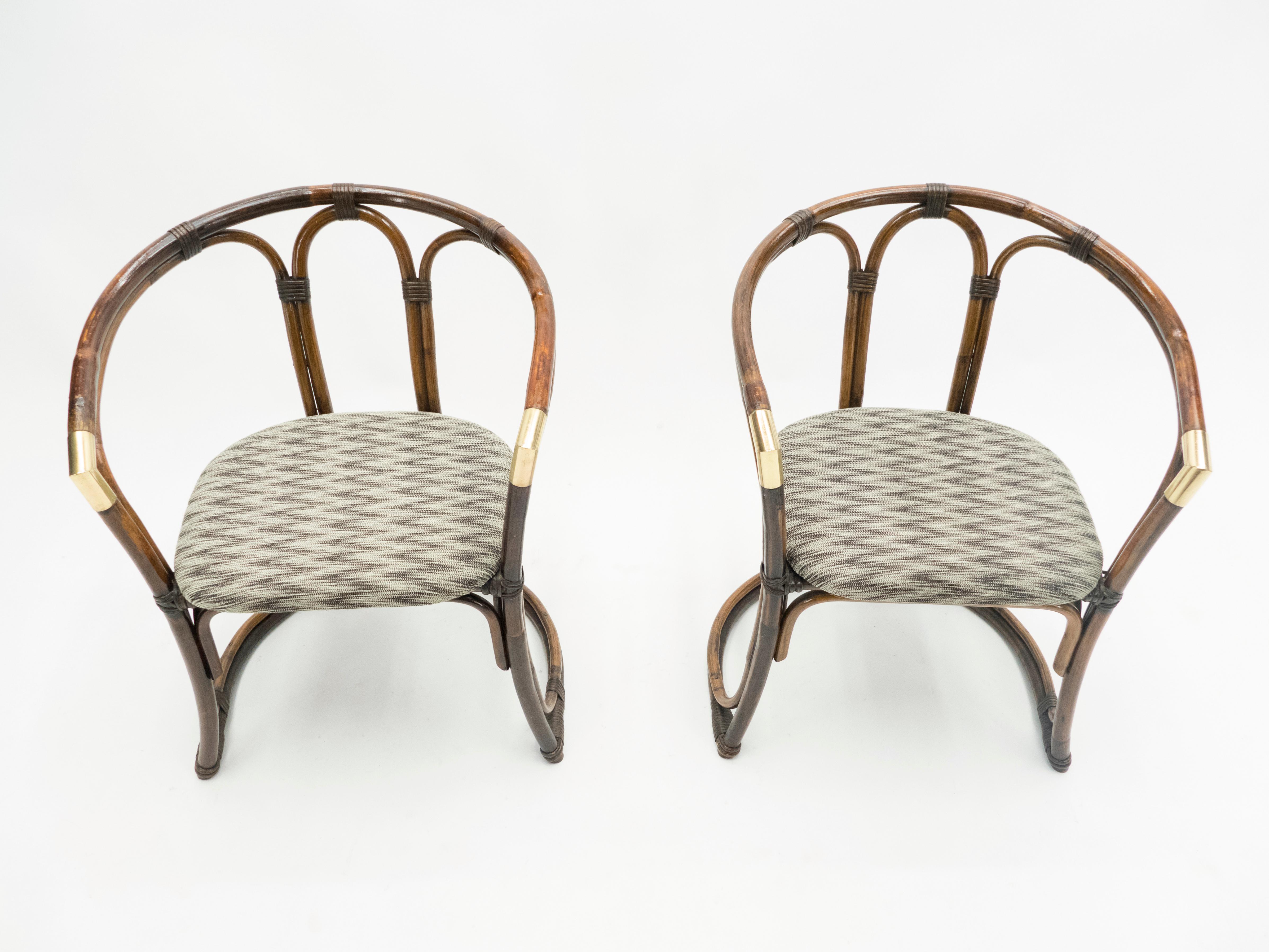 Mid-20th Century Mid-Century Modern French Riviera Bamboo and Brass Armchairs, 1960s For Sale