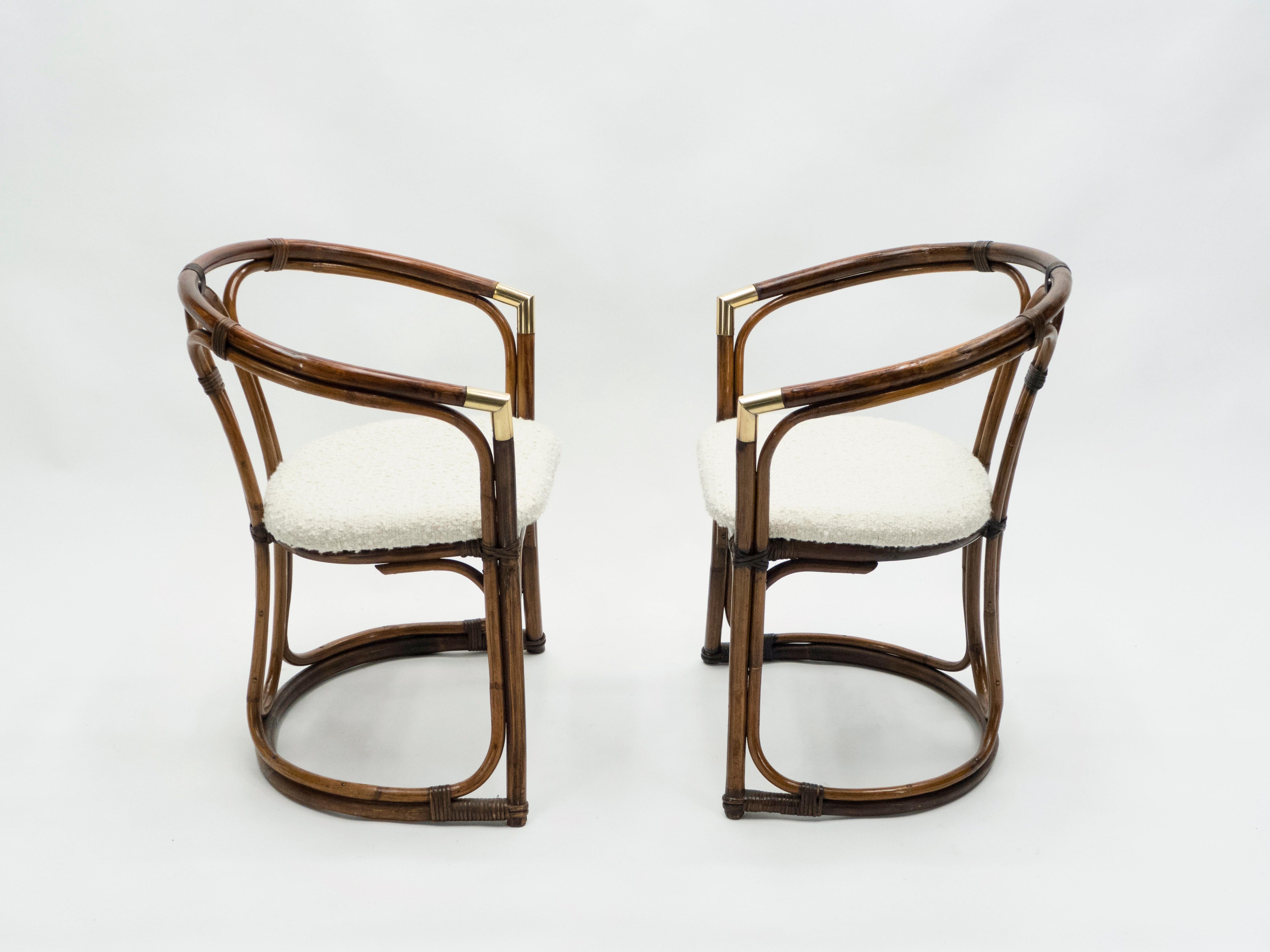 Mid-Century Modern French Riviera Bamboo and Brass Armchairs, 1960s 1