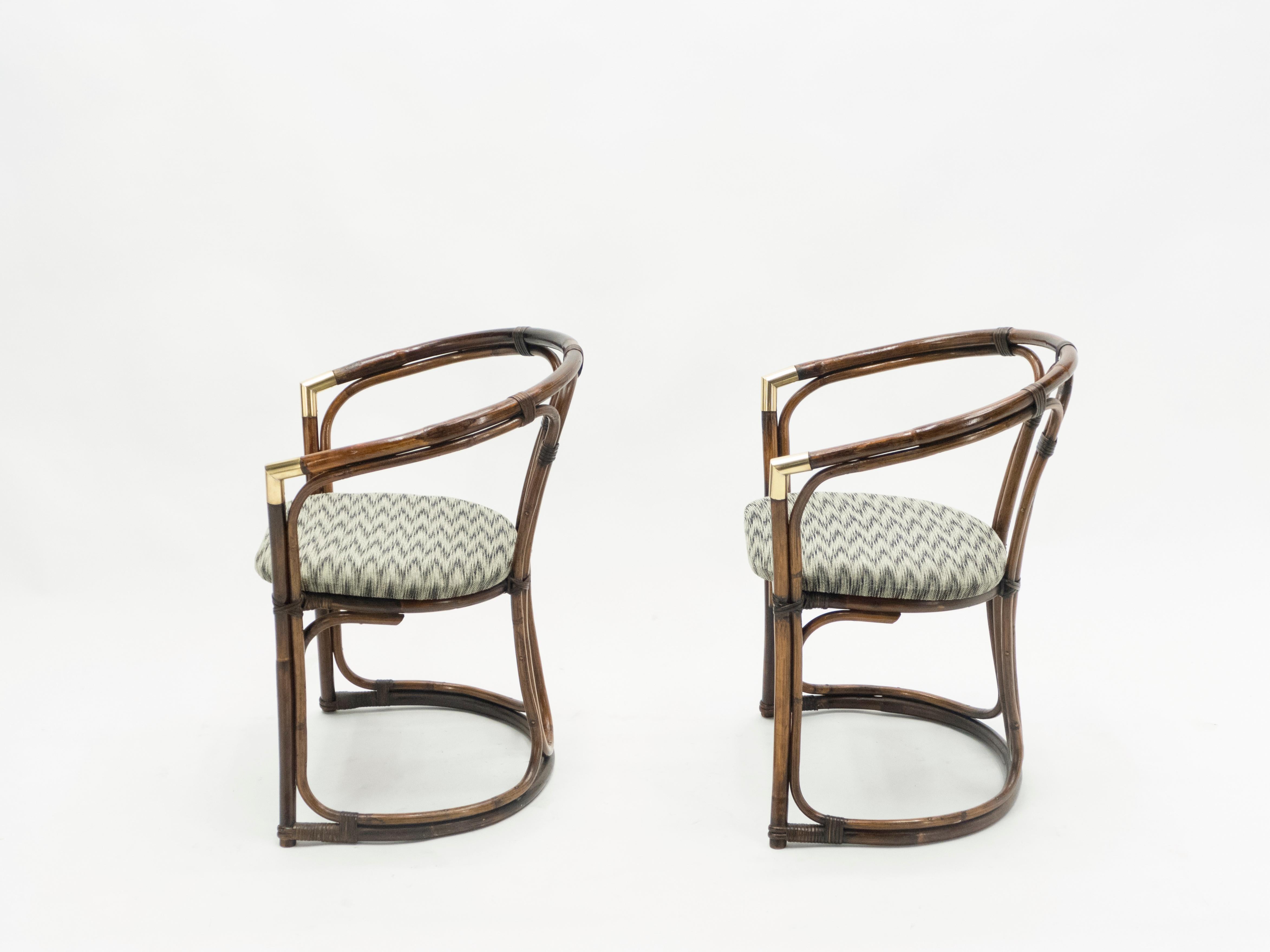 Mid-Century Modern French Riviera Bamboo and Brass Armchairs, 1960s For Sale 1