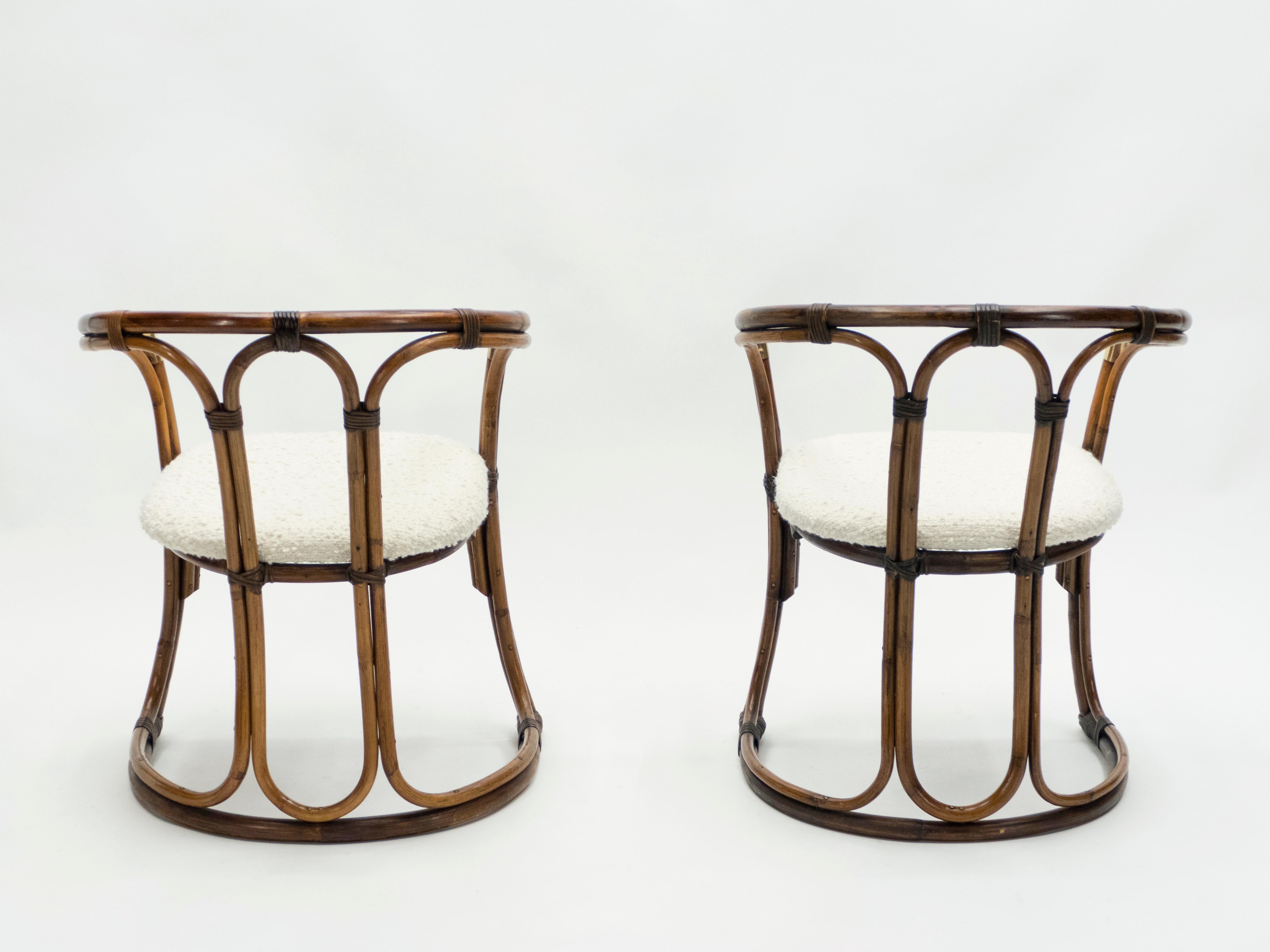 Mid-Century Modern French Riviera Bamboo and Brass Armchairs, 1960s 2