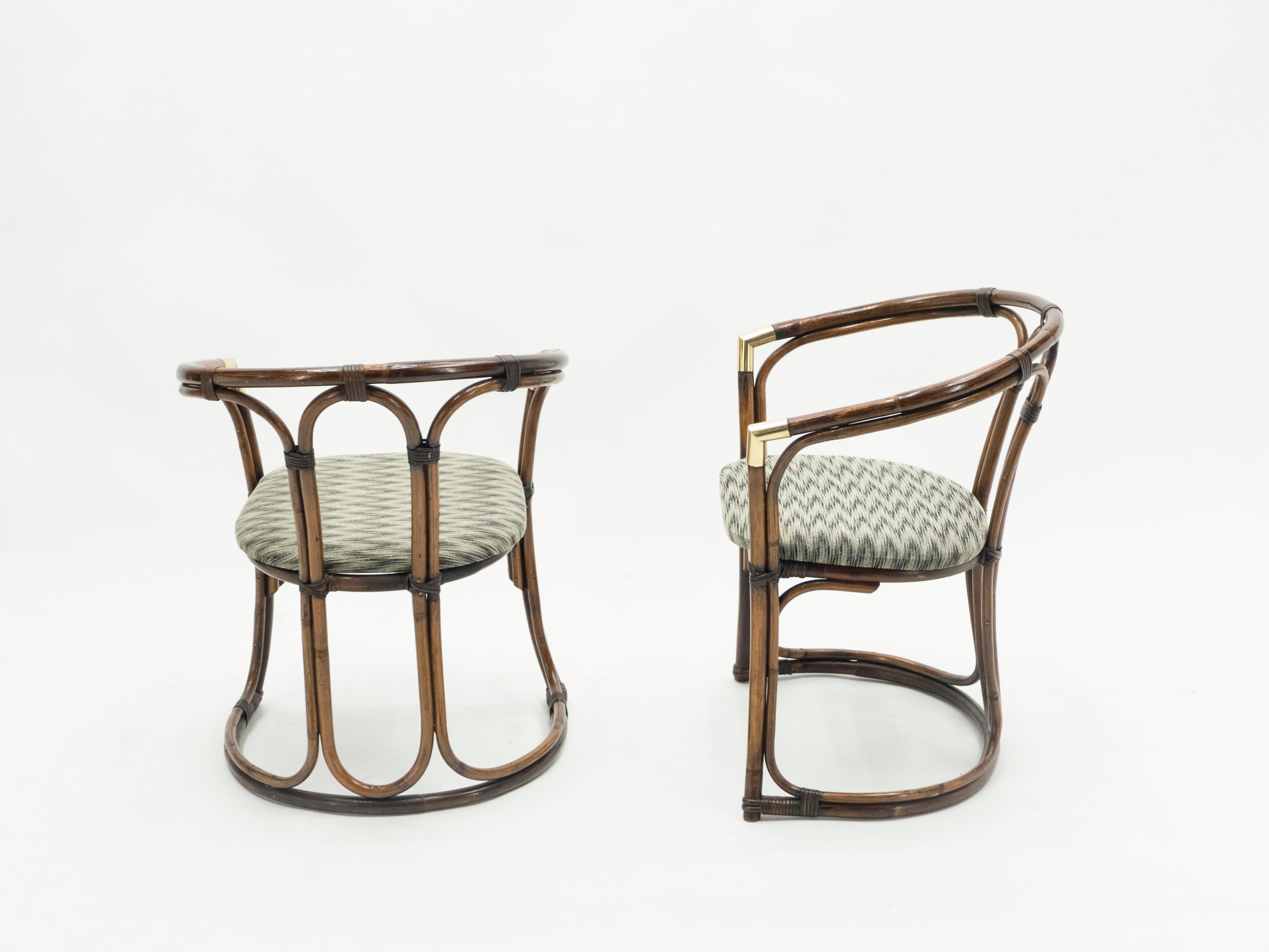 Mid-Century Modern French Riviera Bamboo and Brass Armchairs, 1960s For Sale 2