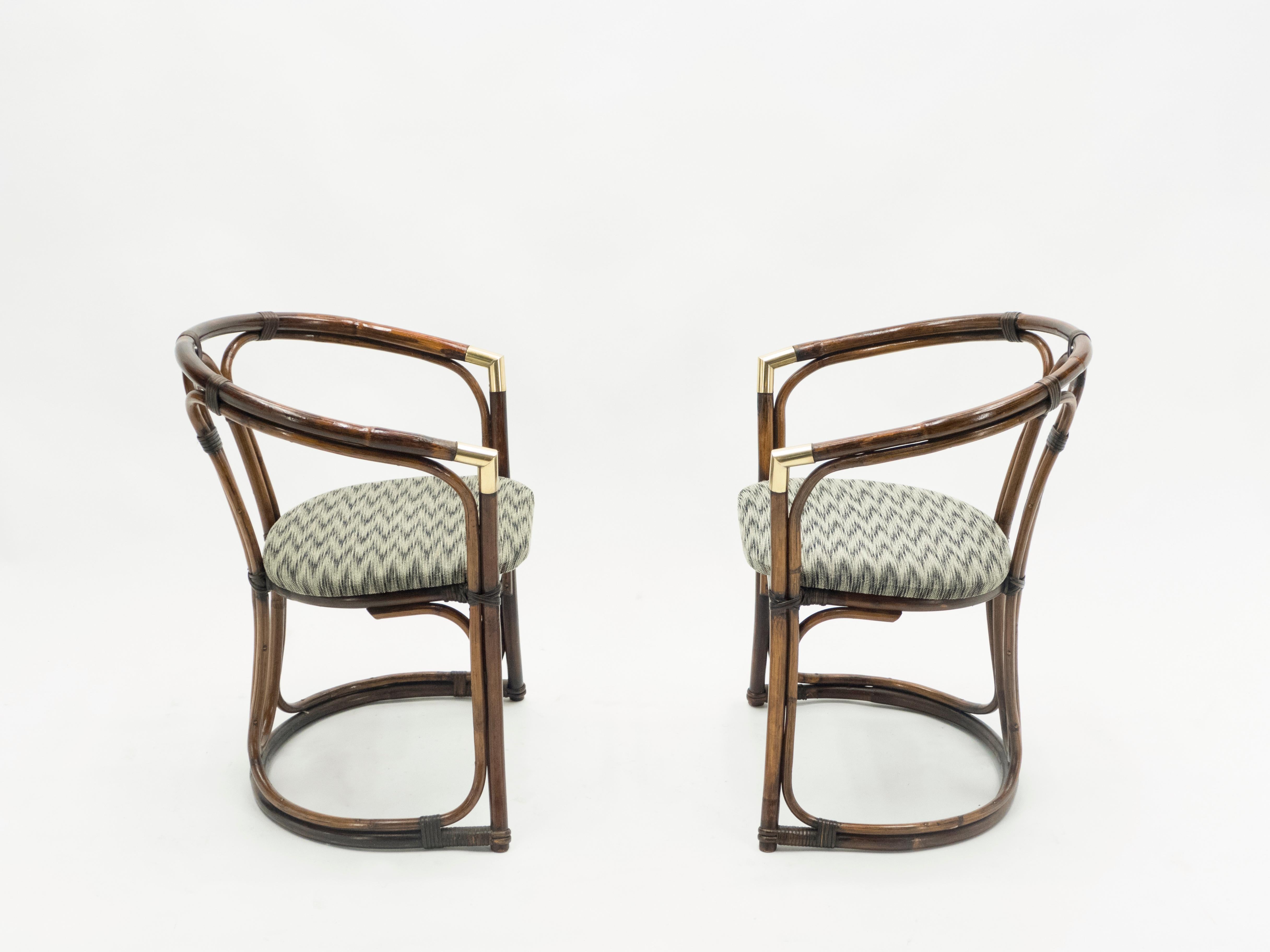 Mid-Century Modern French Riviera Bamboo and Brass Armchairs, 1960s For Sale 3