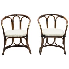 Mid-Century Modern French Riviera Bamboo and Brass Armchairs, 1960s
