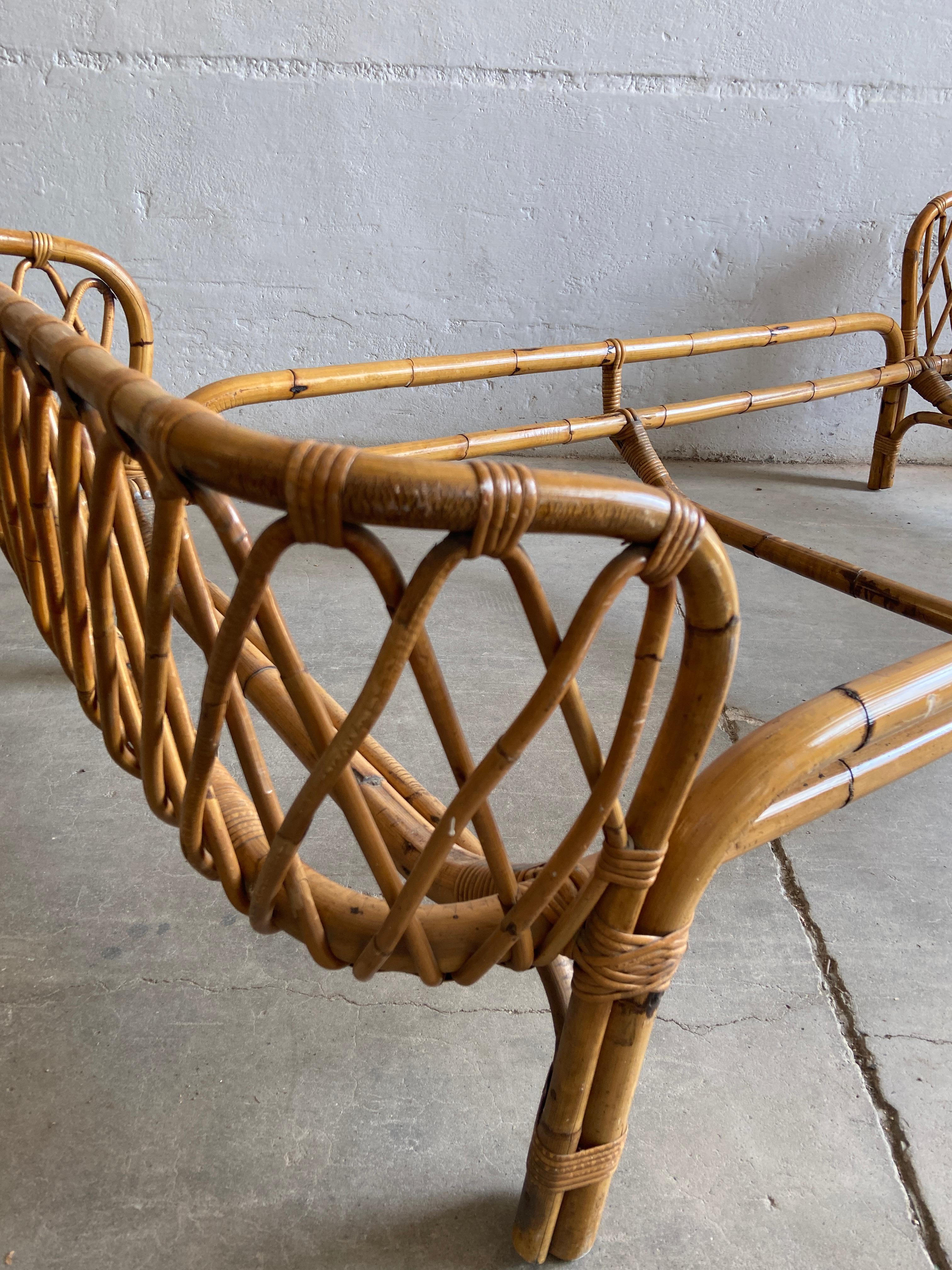 Mid-Century Modern French Riviera Bamboo and Rattan Twin Bed, 1960s 6