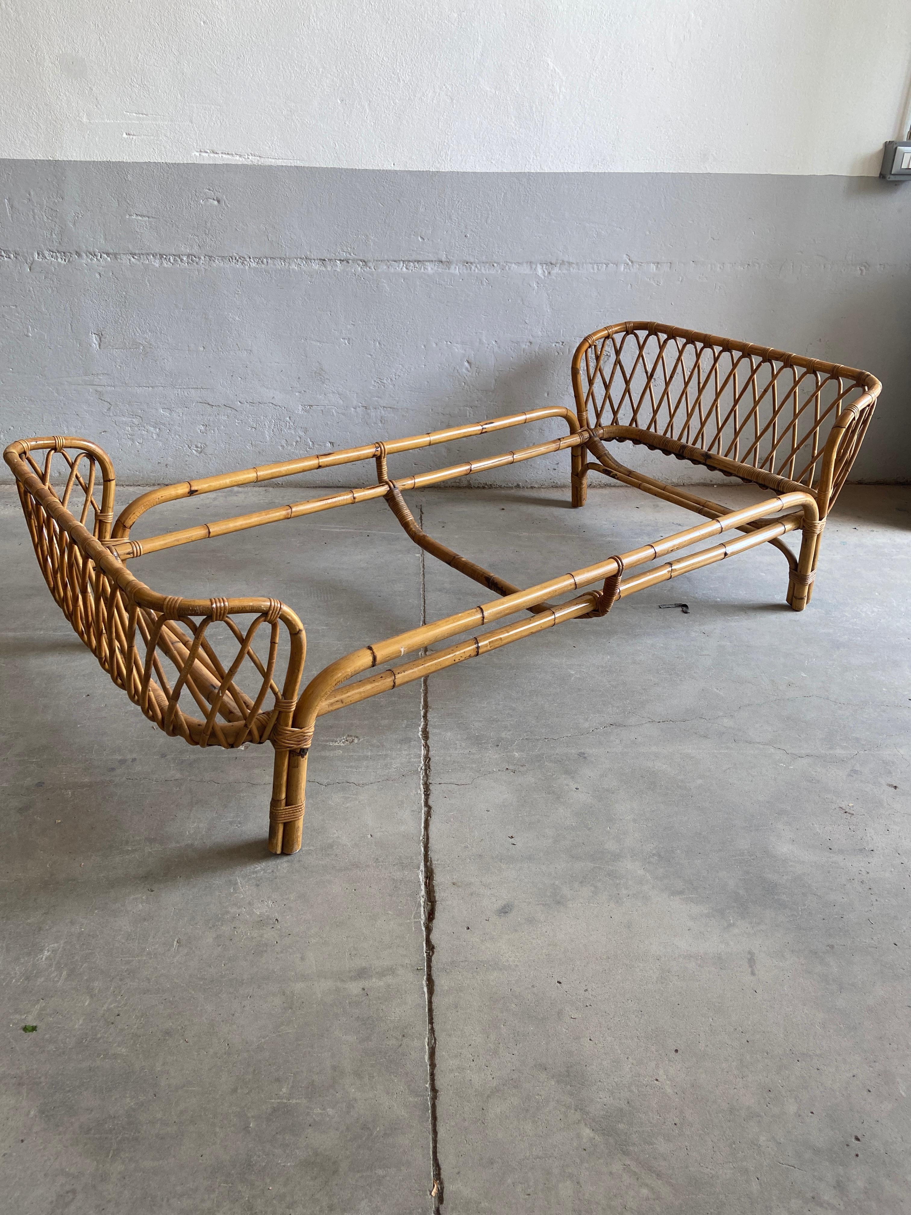 Mid-Century Modern French Riviera Bamboo and Rattan Twin Bed, 1960s In Good Condition In Prato, IT