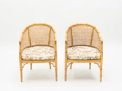 Mid-Century Modern French Riviera Cane Bamboo Armchairs, 1960s