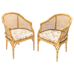 Retro Mid-Century Modern French Riviera Cane Bamboo Armchairs, 1960s