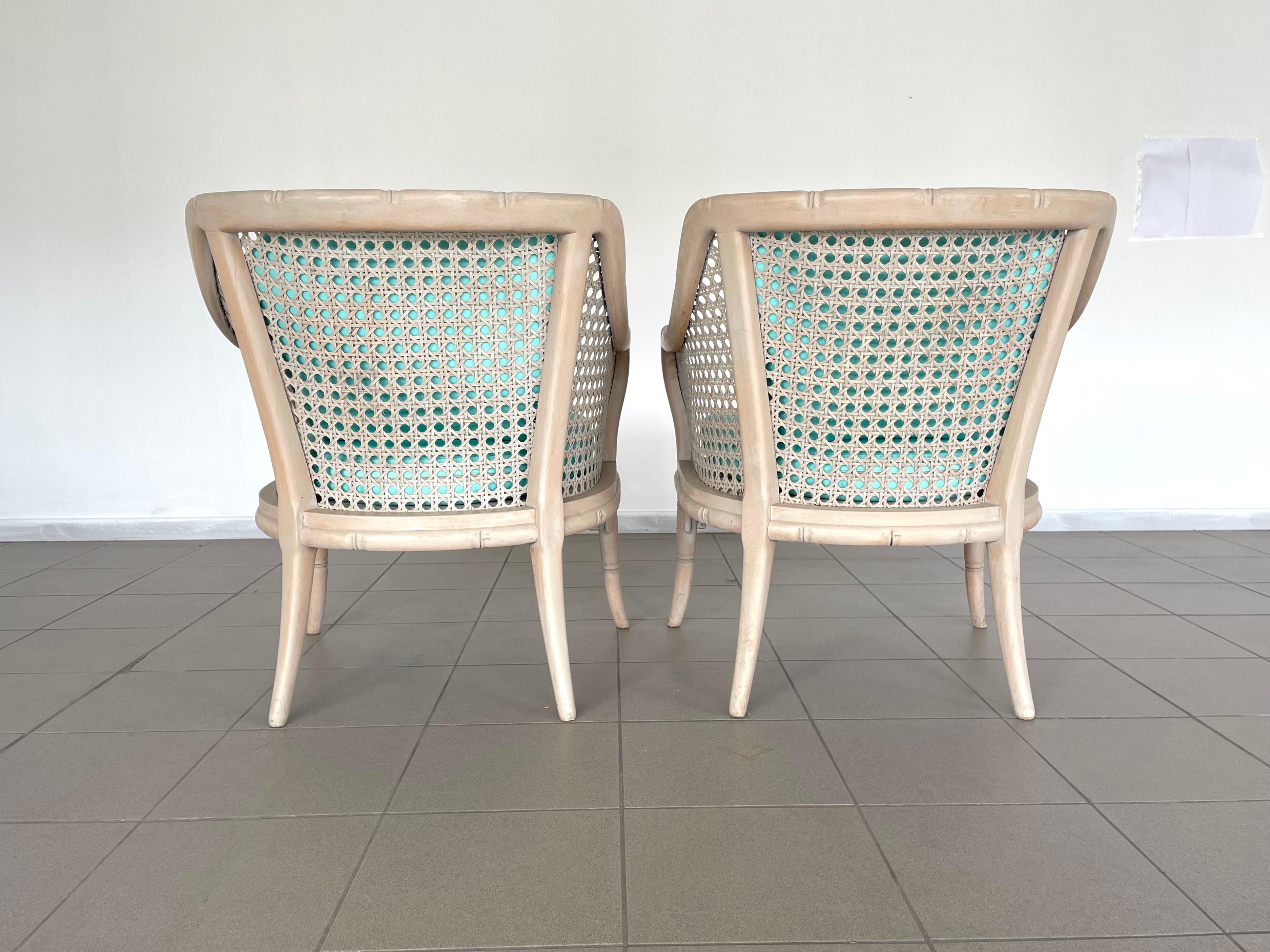 Mid-20th Century Mid-Century Modern French Riviera Cane Bamboo Armchairs 1960s, Newly Upholstered