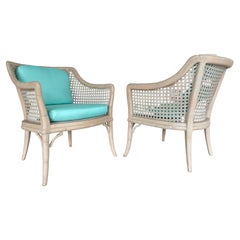 Mid-Century Modern French Riviera Cane Bamboo Armchairs 1960s, Newly Upholstered