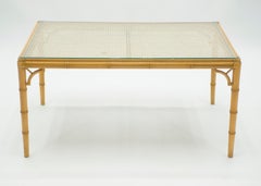 Mid-Century Modern French Riviera Cane Bamboo Coffee Table, 1960s