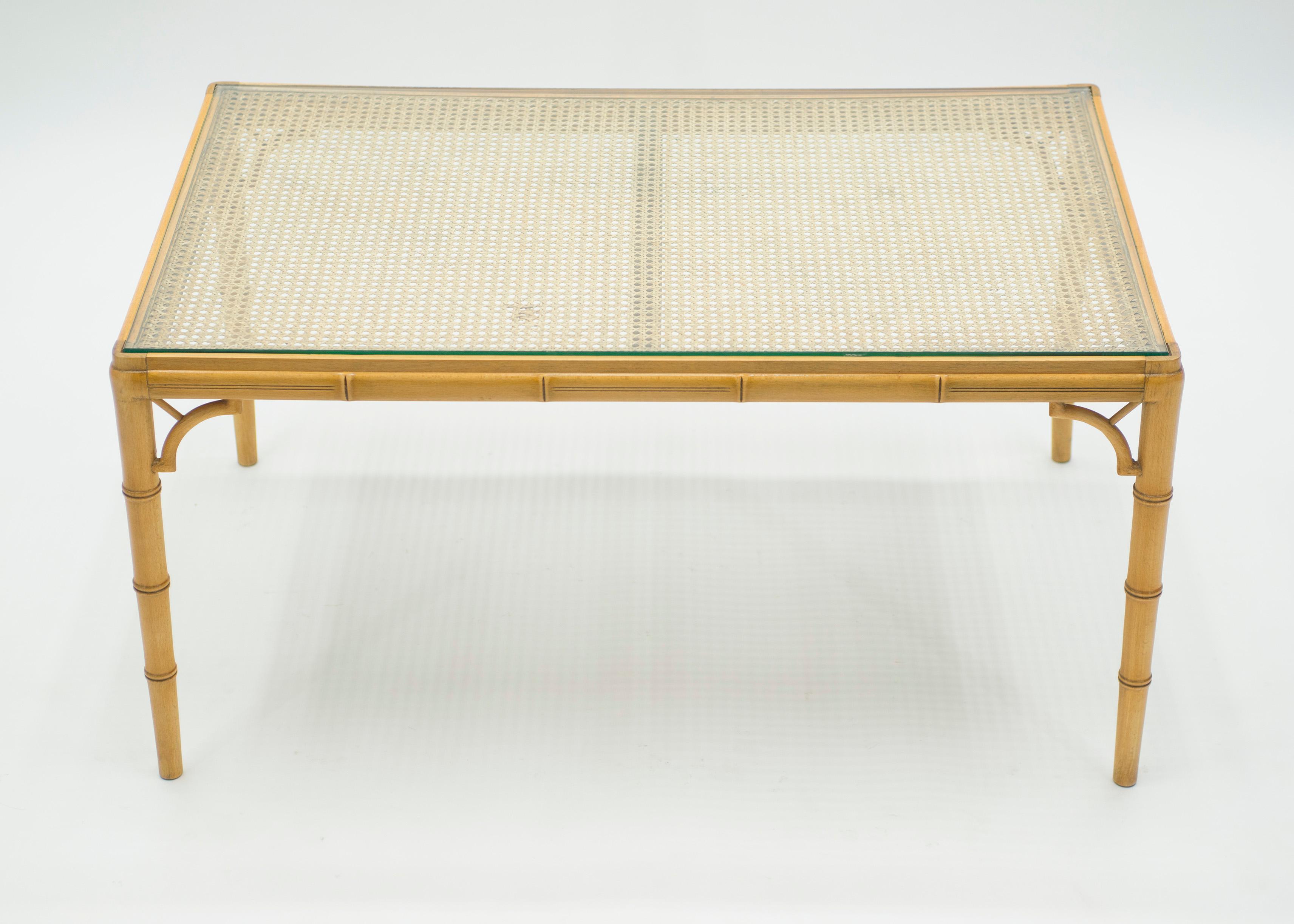 Mid-Century Modern French Riviera Cane Bamboo Coffee Table, 1960s In Good Condition In Paris, IDF