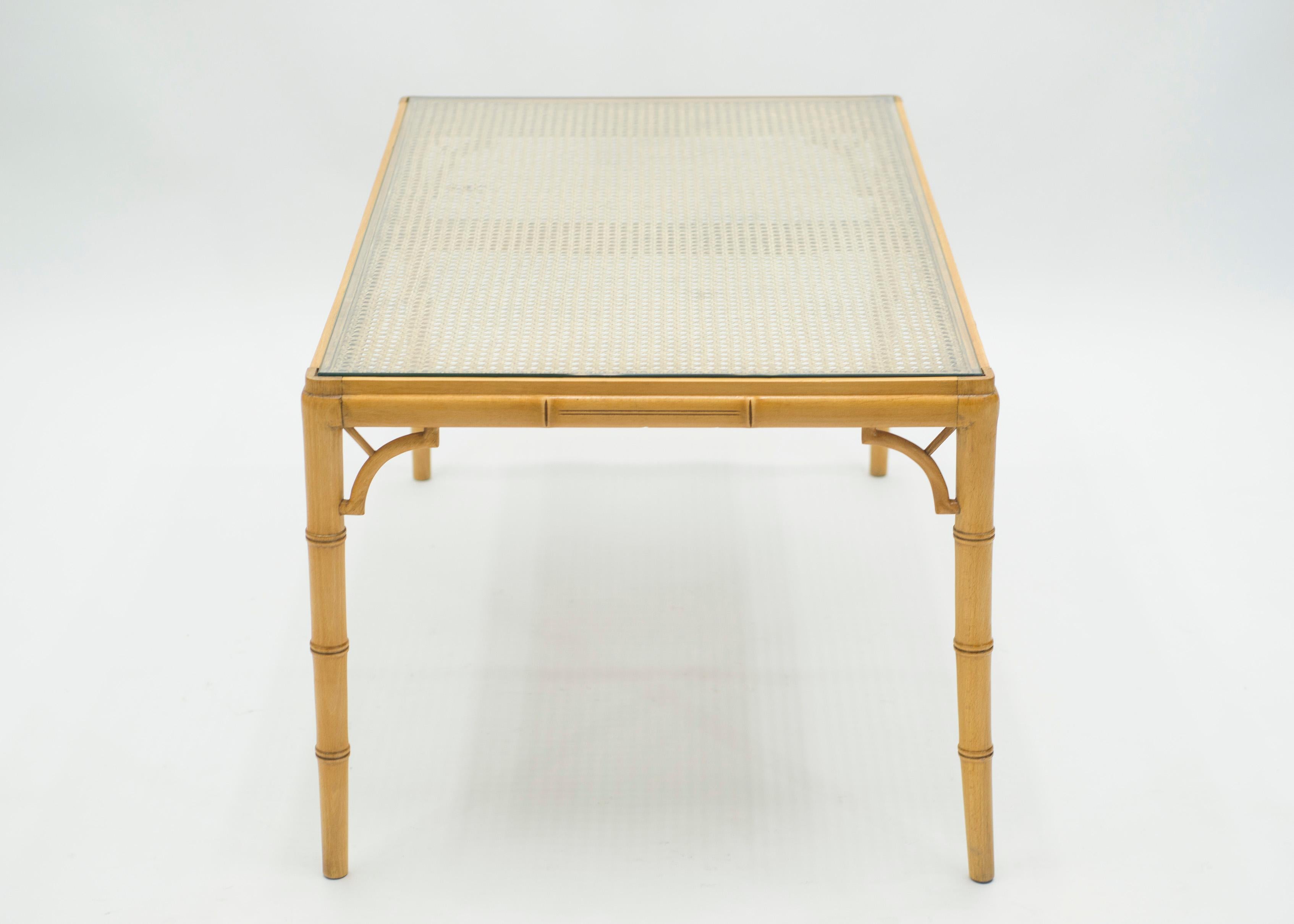 Mid-20th Century Mid-Century Modern French Riviera Cane Bamboo Coffee Table, 1960s