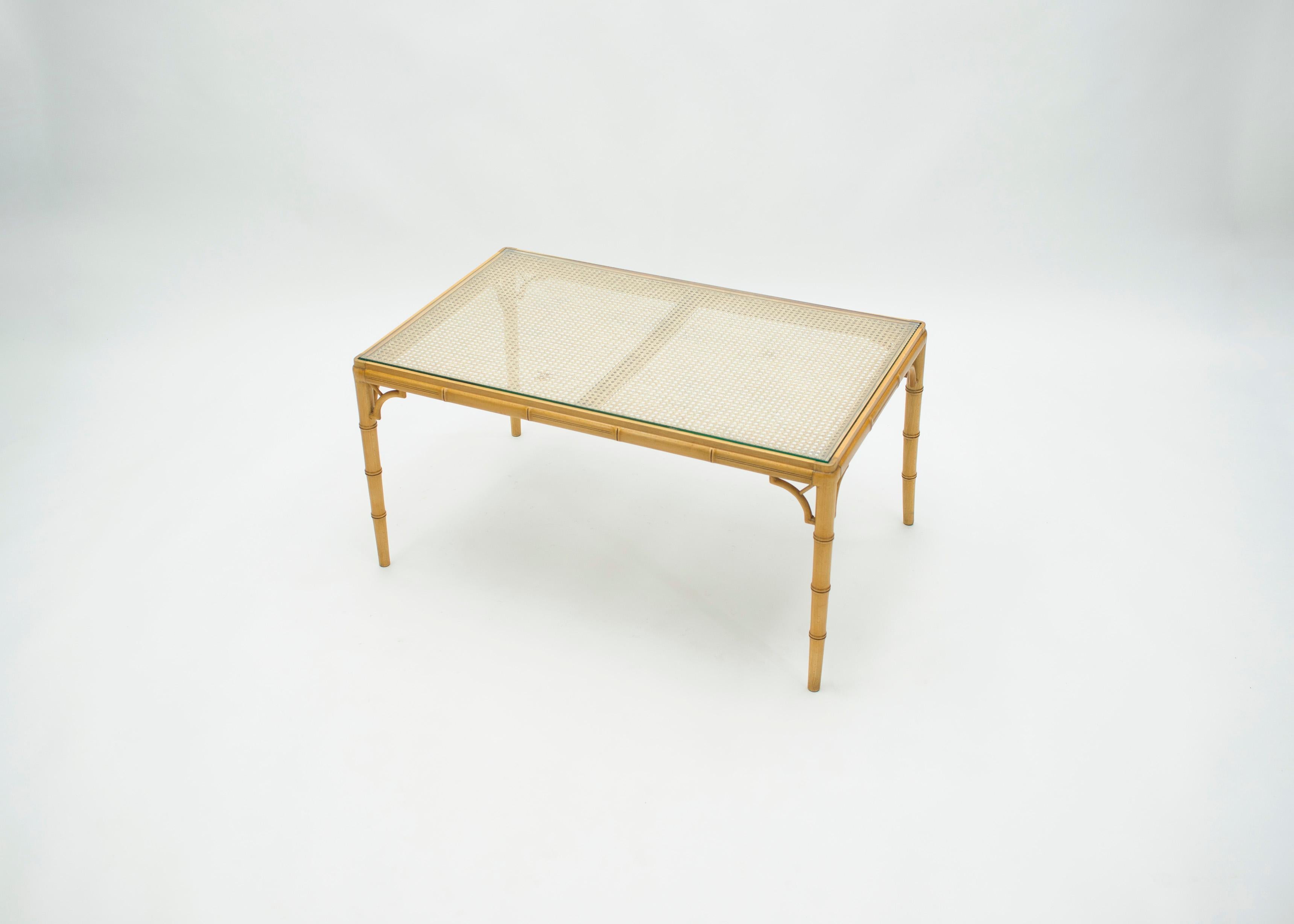 Mid-Century Modern French Riviera Cane Bamboo Coffee Table, 1960s 4