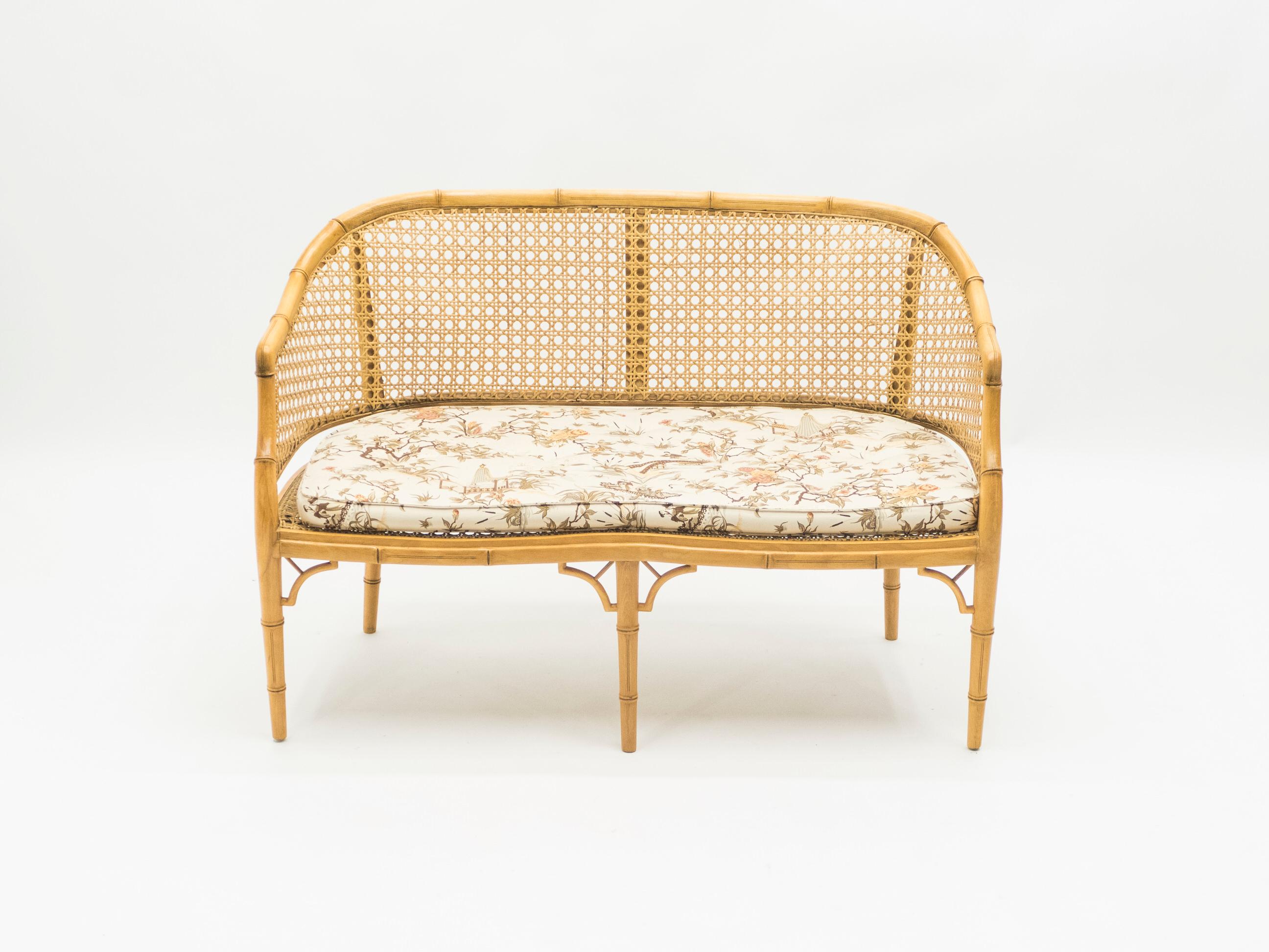 Mid-Century Modern French Riviera Cane Bamboo Sofa and Armchairs, 1960s 1